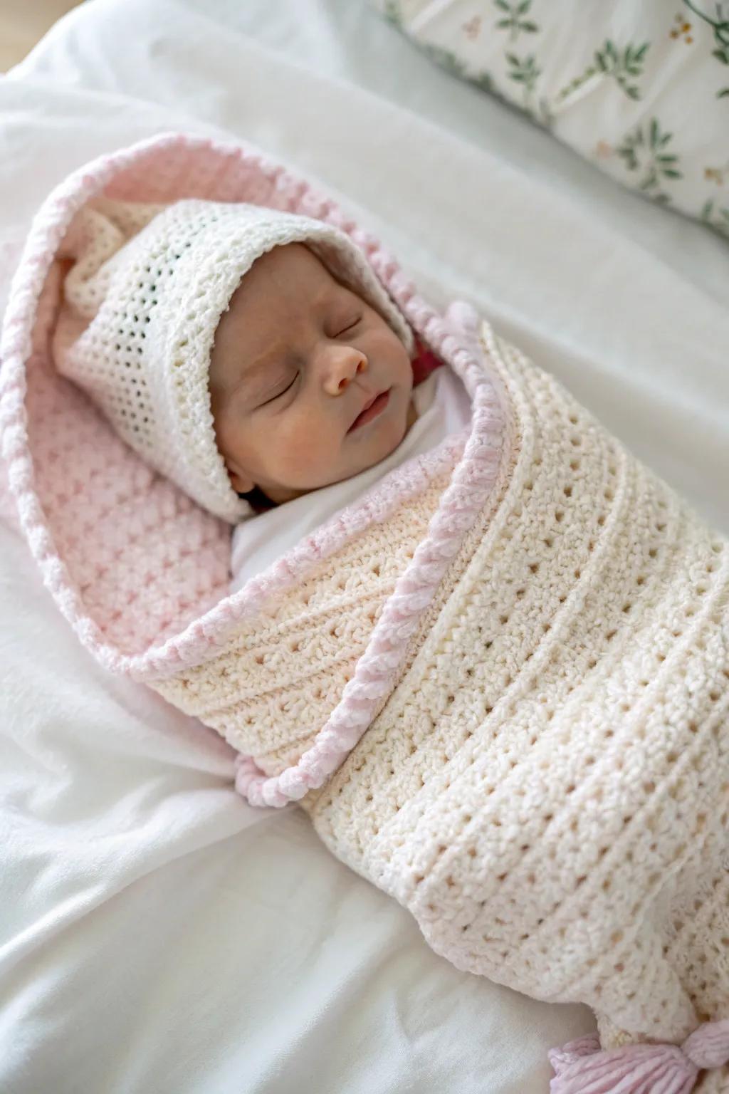 A snug embrace arrangement highlights the warmth and comfort of the initial weeks.