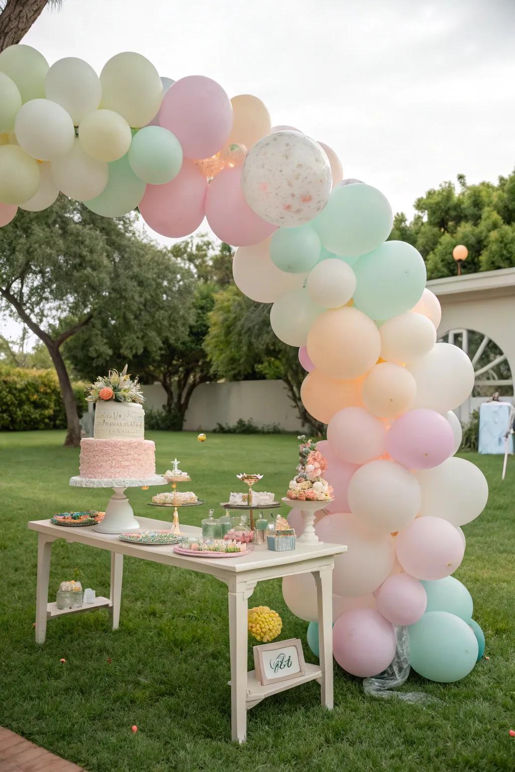An enchanting balloon garland introduces a magical atmosphere to your child's first birthday event.