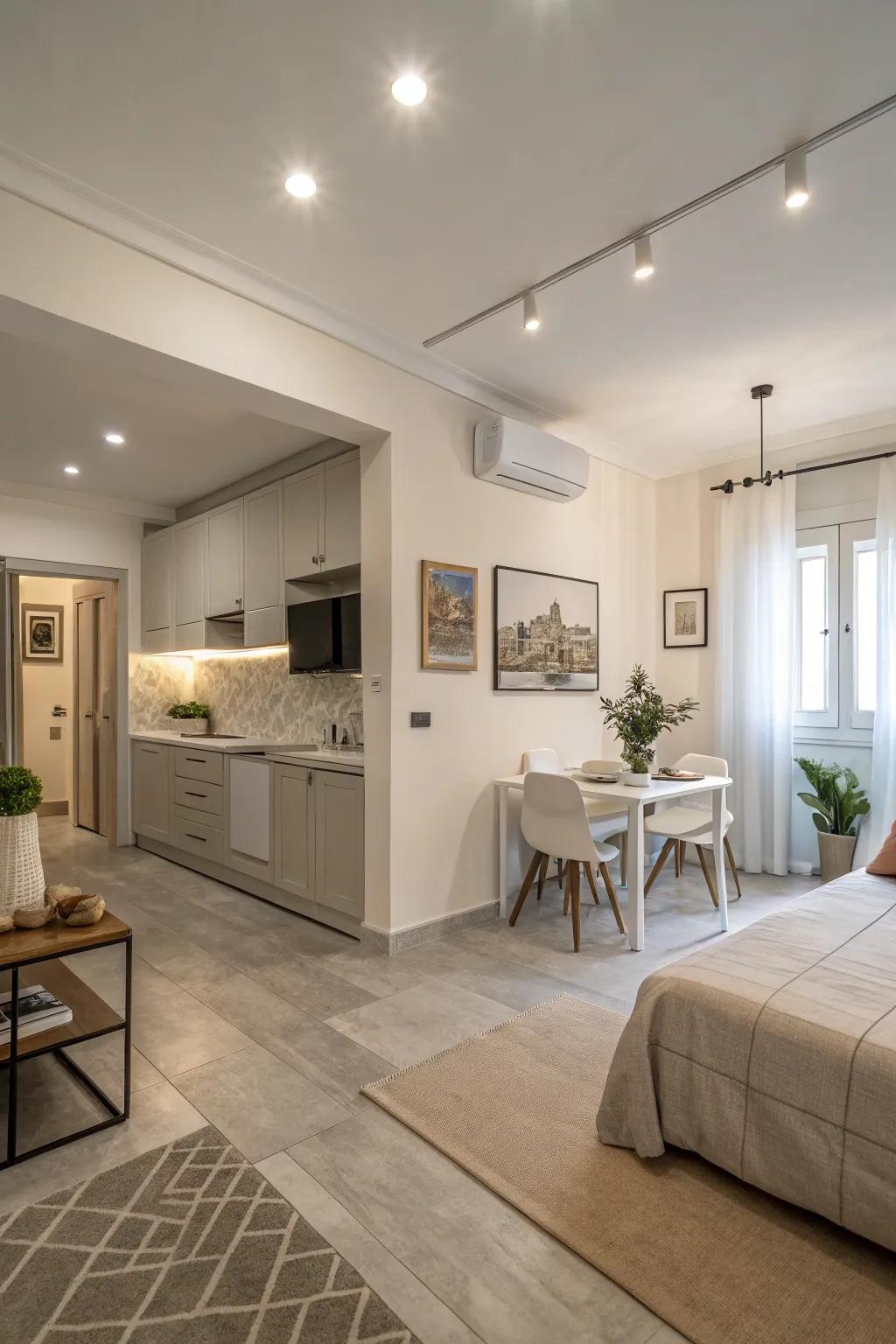 Seamless designs maximize space and flow in studio apartments.