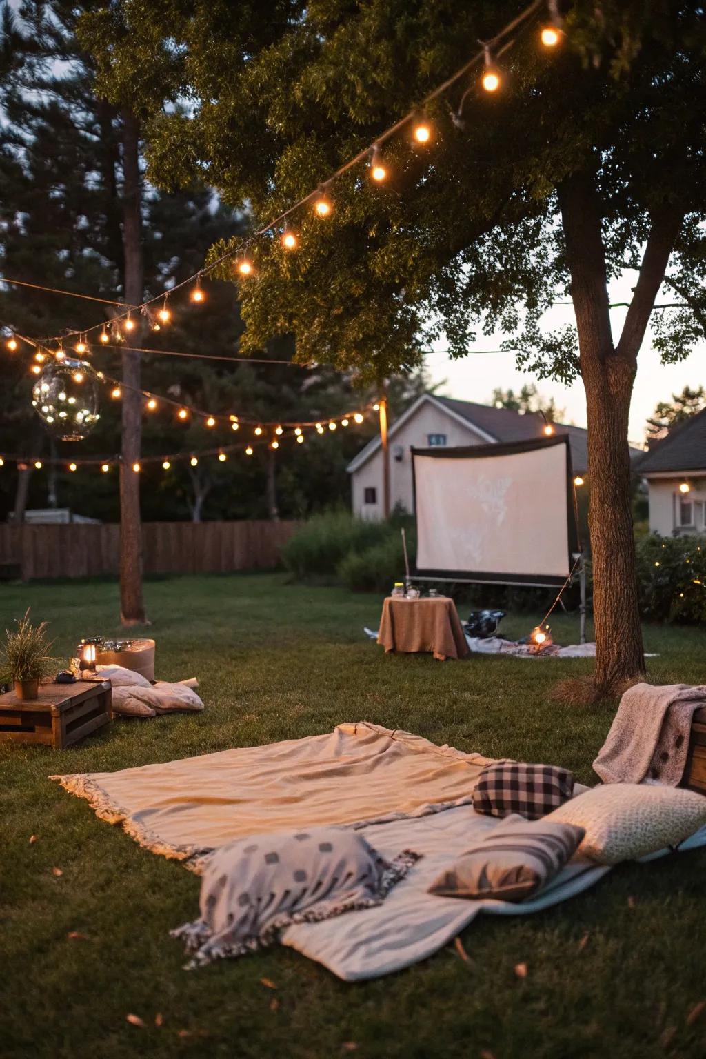 Conjure an enchanting outdoor movie night atmosphere for your 40th birthday gala.