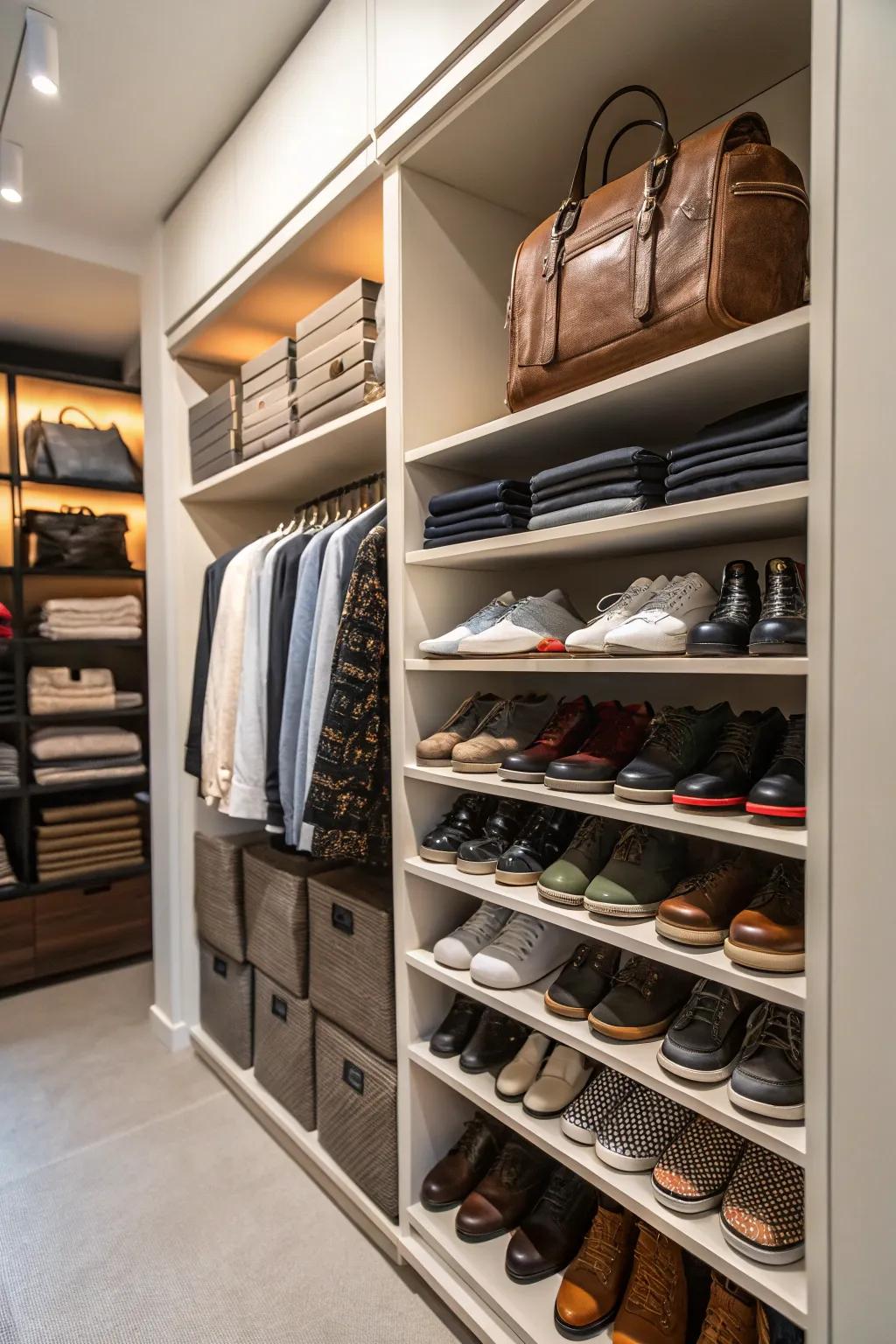 Making the most of vertical space in a small wardrobe.