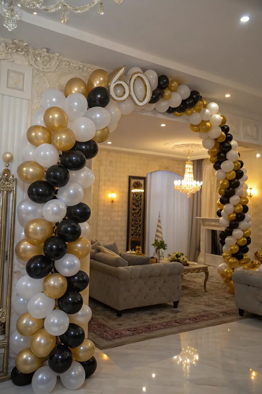 A magnificent entrance adorned with a balloon arch.