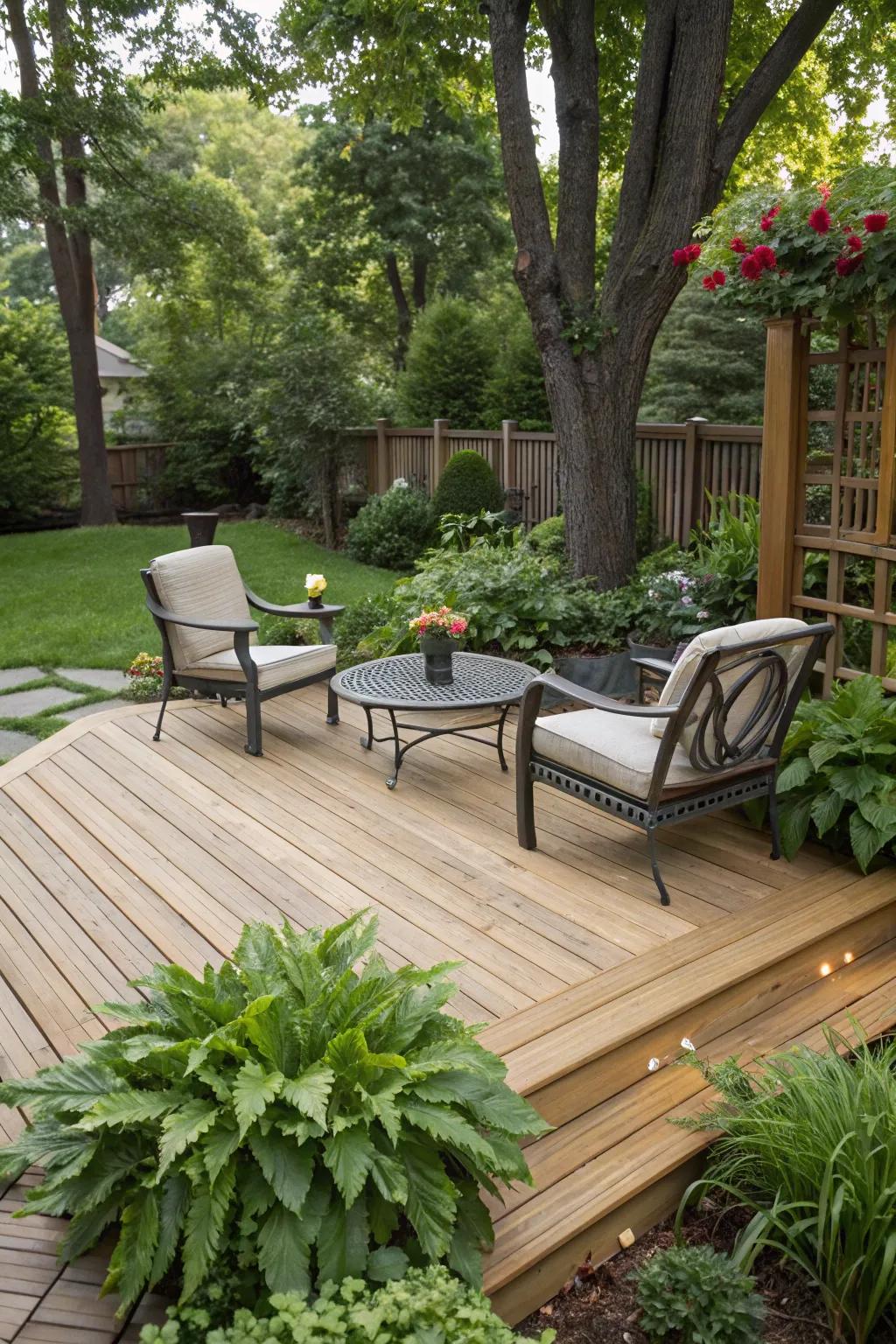 A traditional timber deck that radiates enduring appeal.