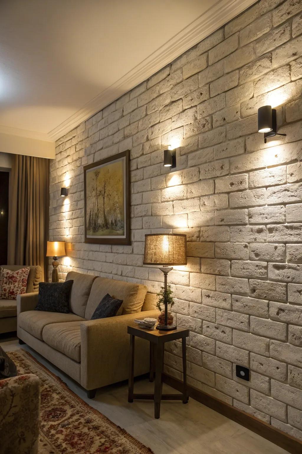 Lights attached to the wall can dramatically transform textured walls.