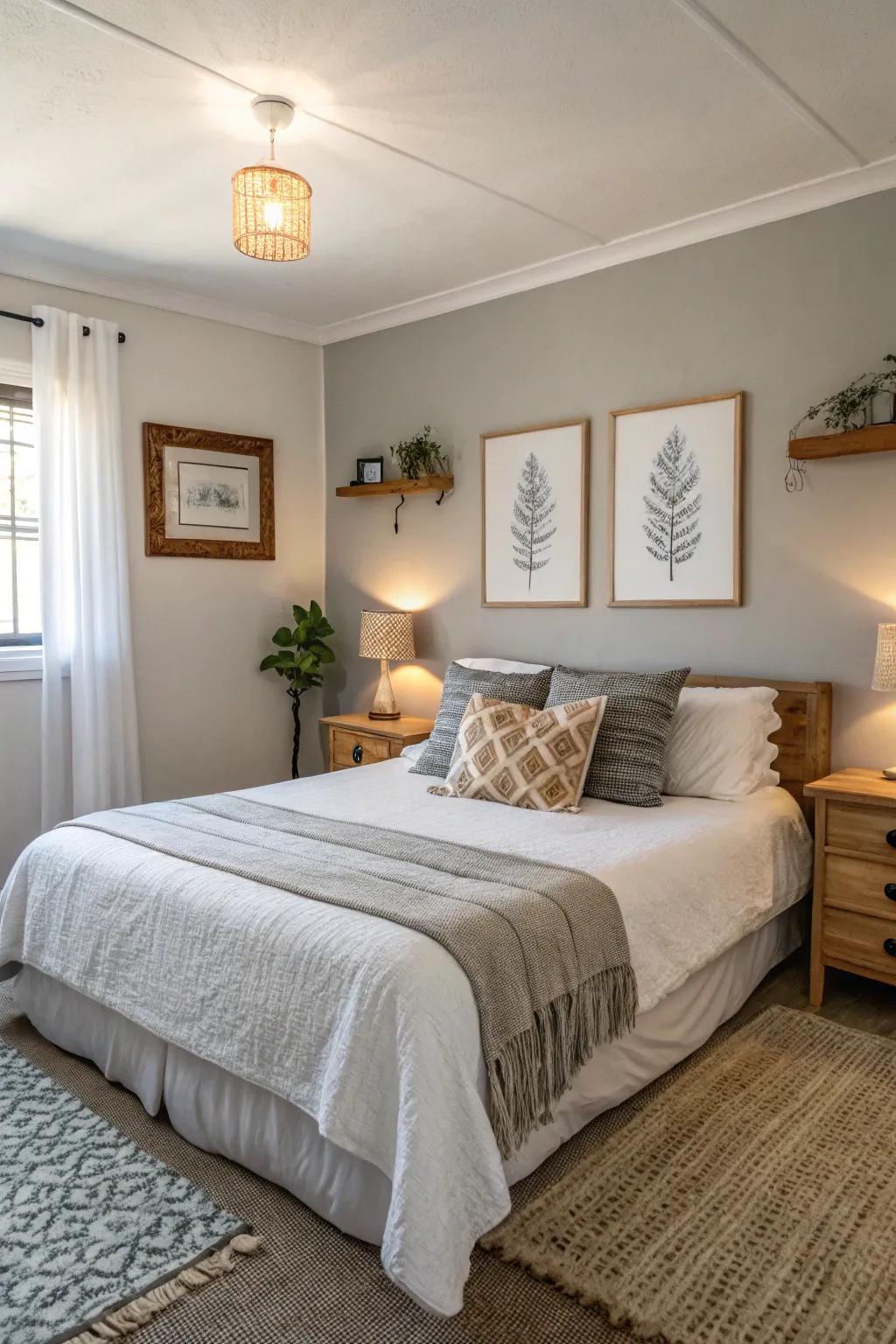 Subdued tones foster a serene and welcoming atmosphere in an Airbnb bedroom.