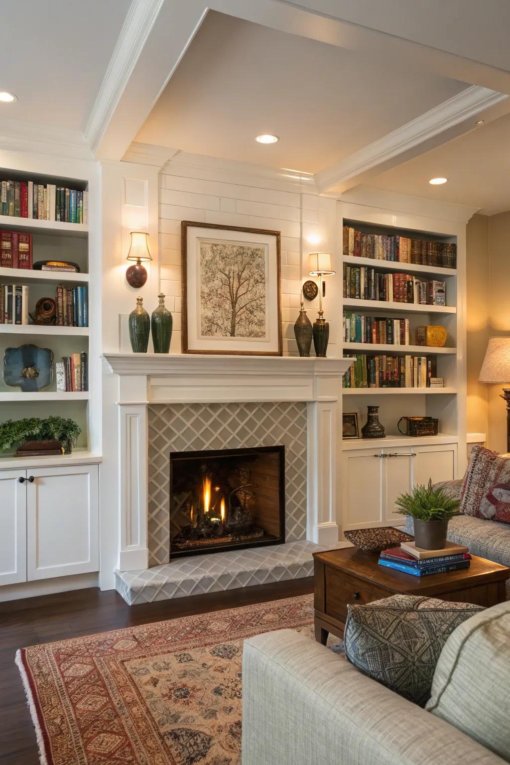 Elevate your fireplace with stylish alcove shelves.