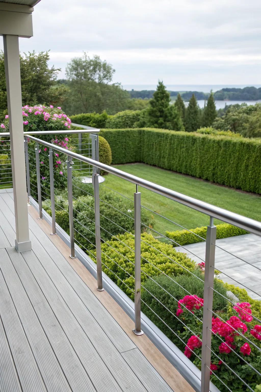 Understated aluminum railings offering a sleek accent to garden views.