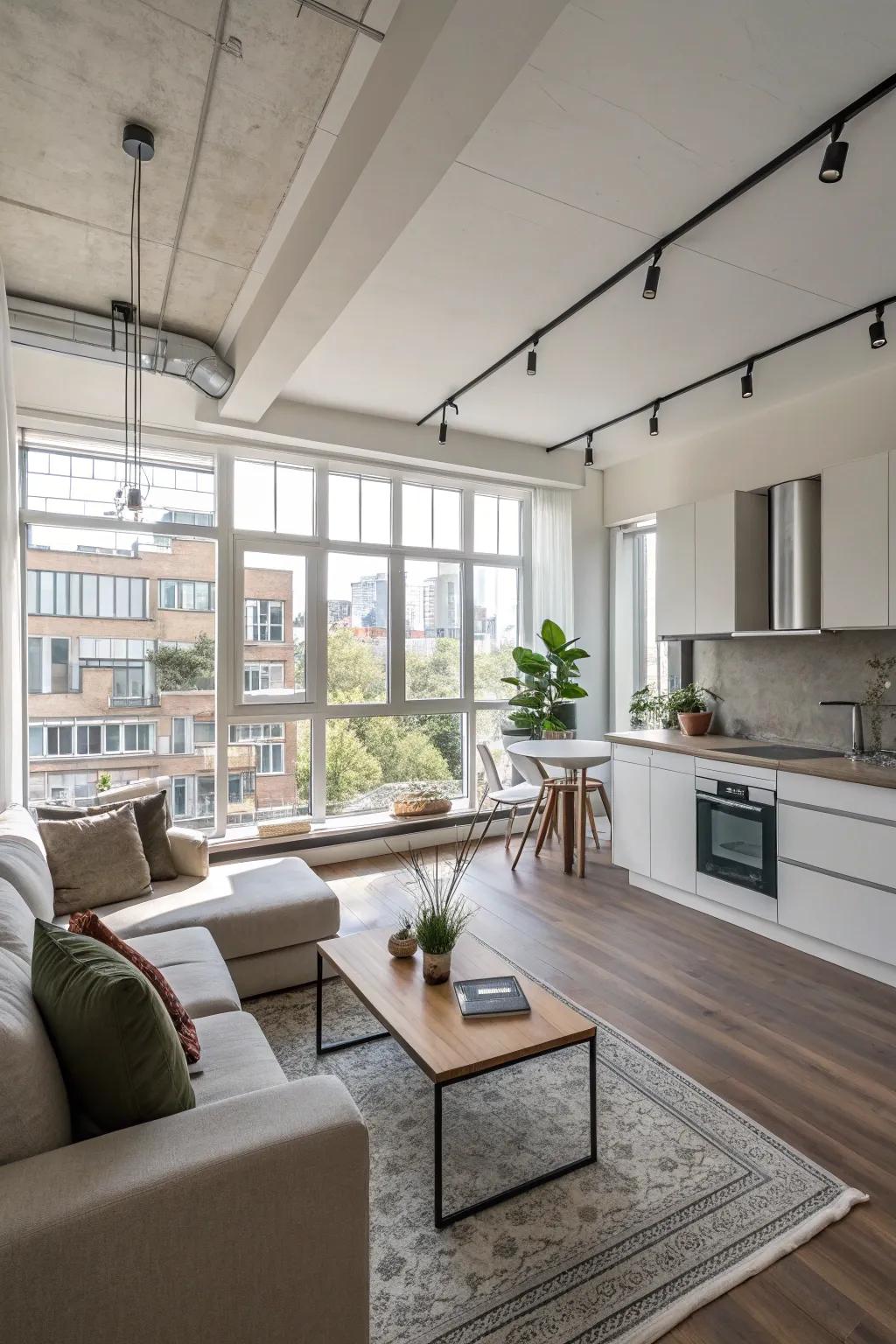 An open layout combines areas to form a smooth, unified space.