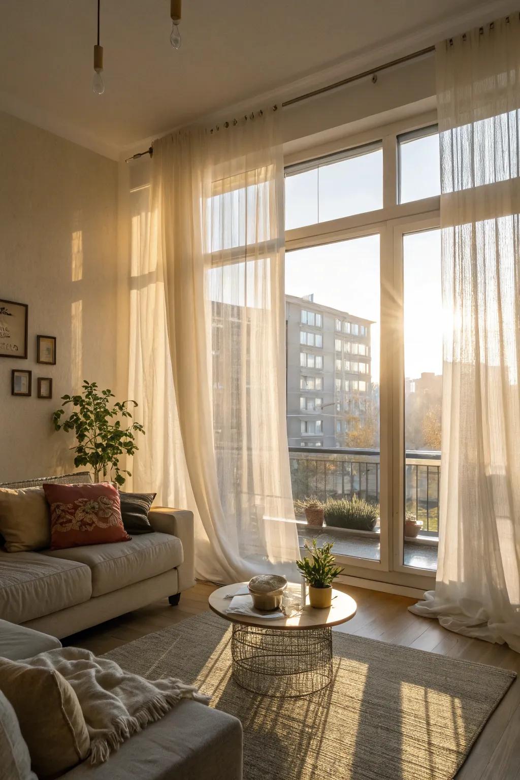 Enhancing sunlight using wispy curtains and reflective surfaces.