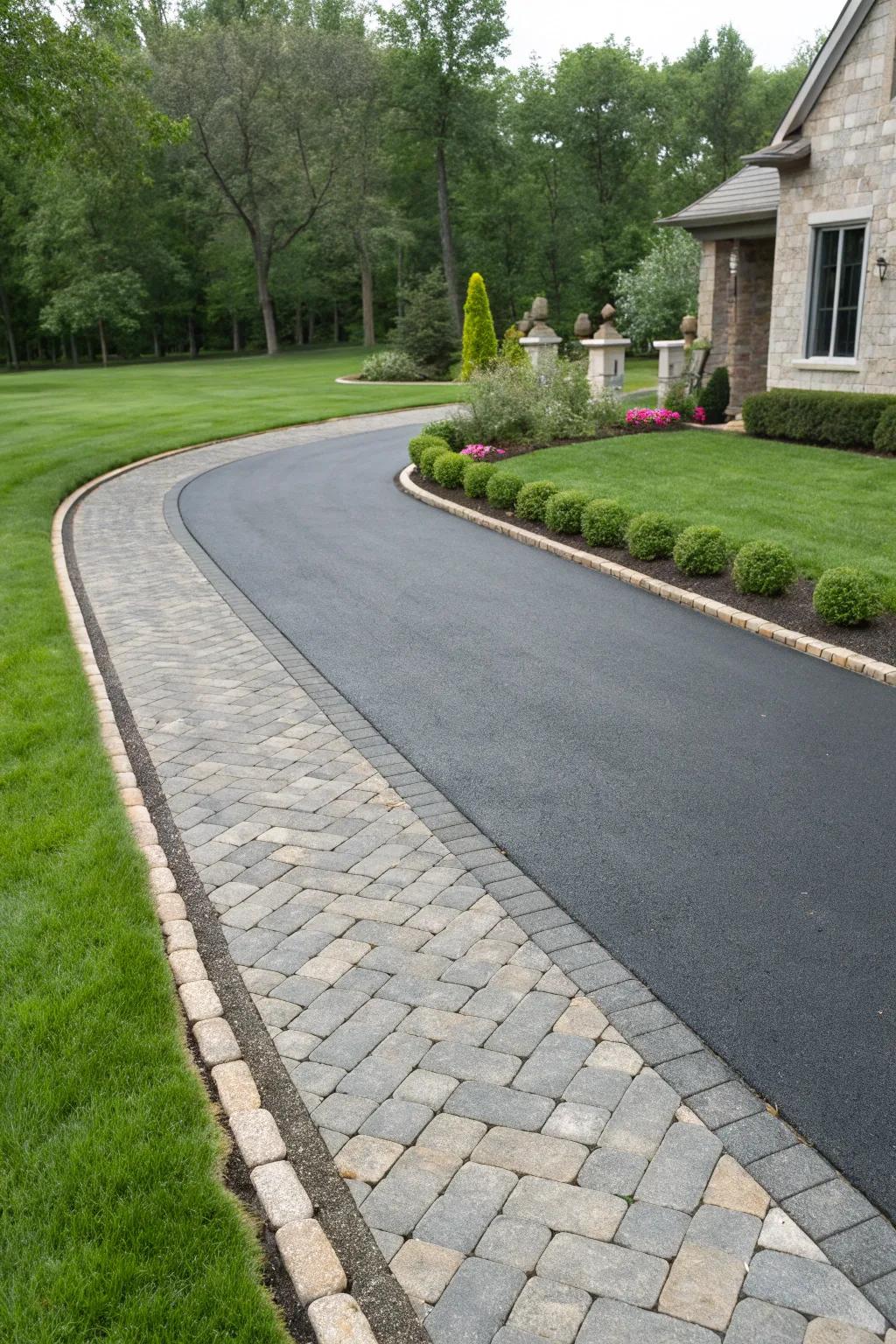Fortress stones add classic elegance and durability to this asphalt driveway.