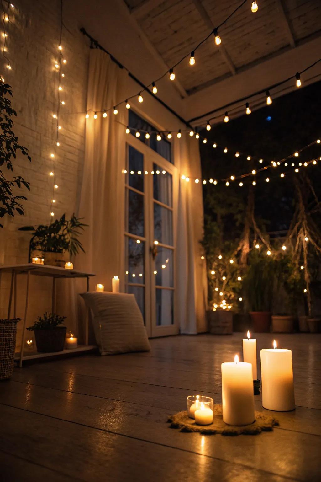 Dimmed lights and soft glows create a serene and inviting atmosphere for relaxation.
