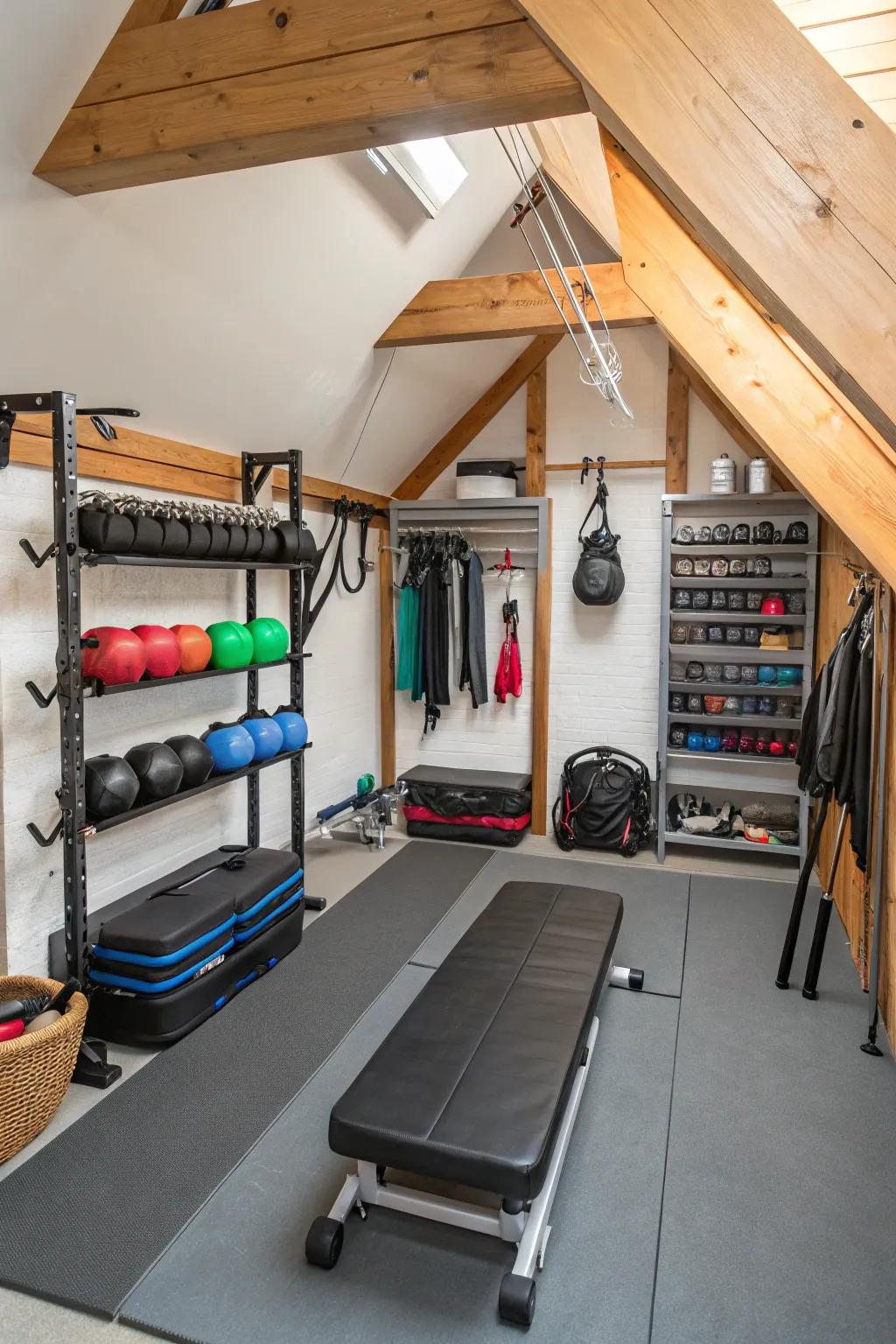 Clever space management through the use of efficient, compact gym equipment.