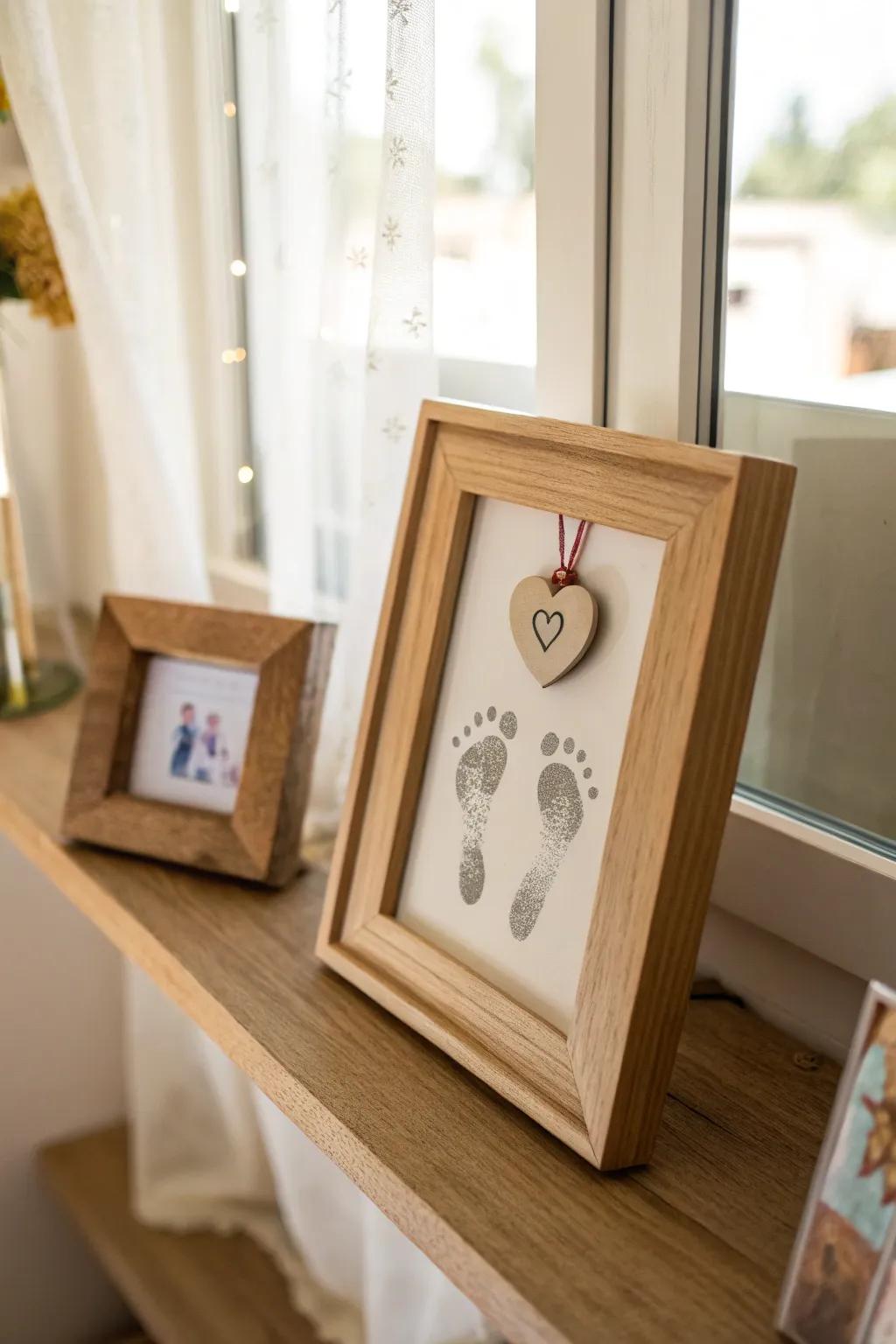A delightful framed footprint memento, ideally suited for grandma's abode.