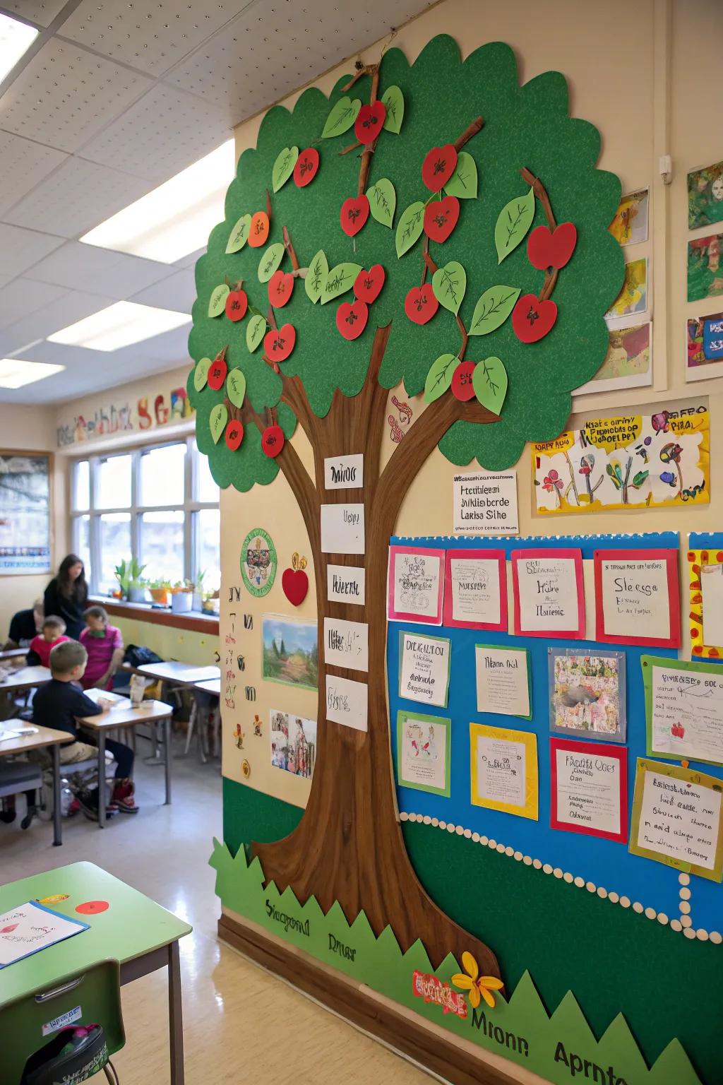 A knowledge sapling notice board that extends into different subjects.