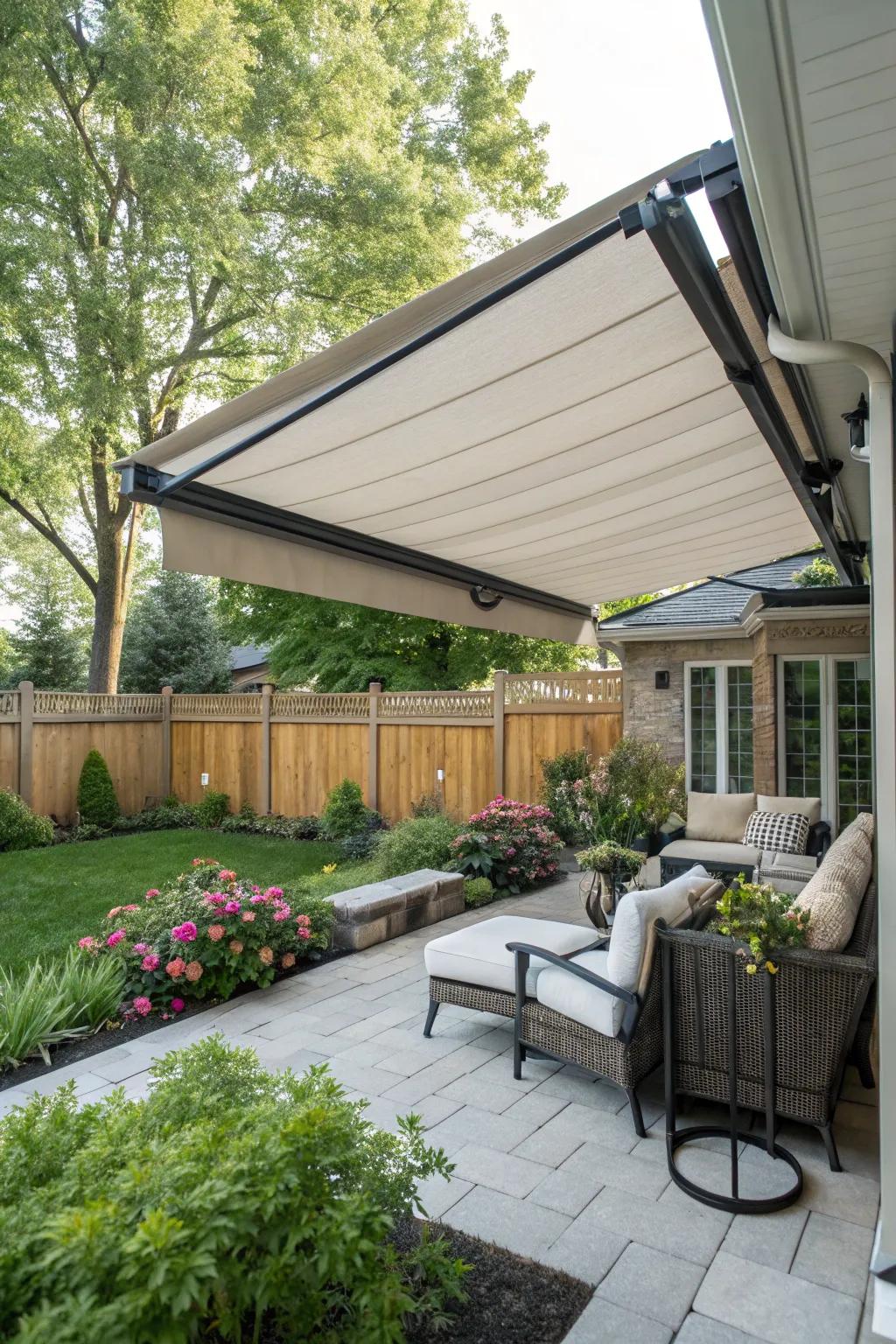 Delight in flexible shade thanks to a roll-away awning.