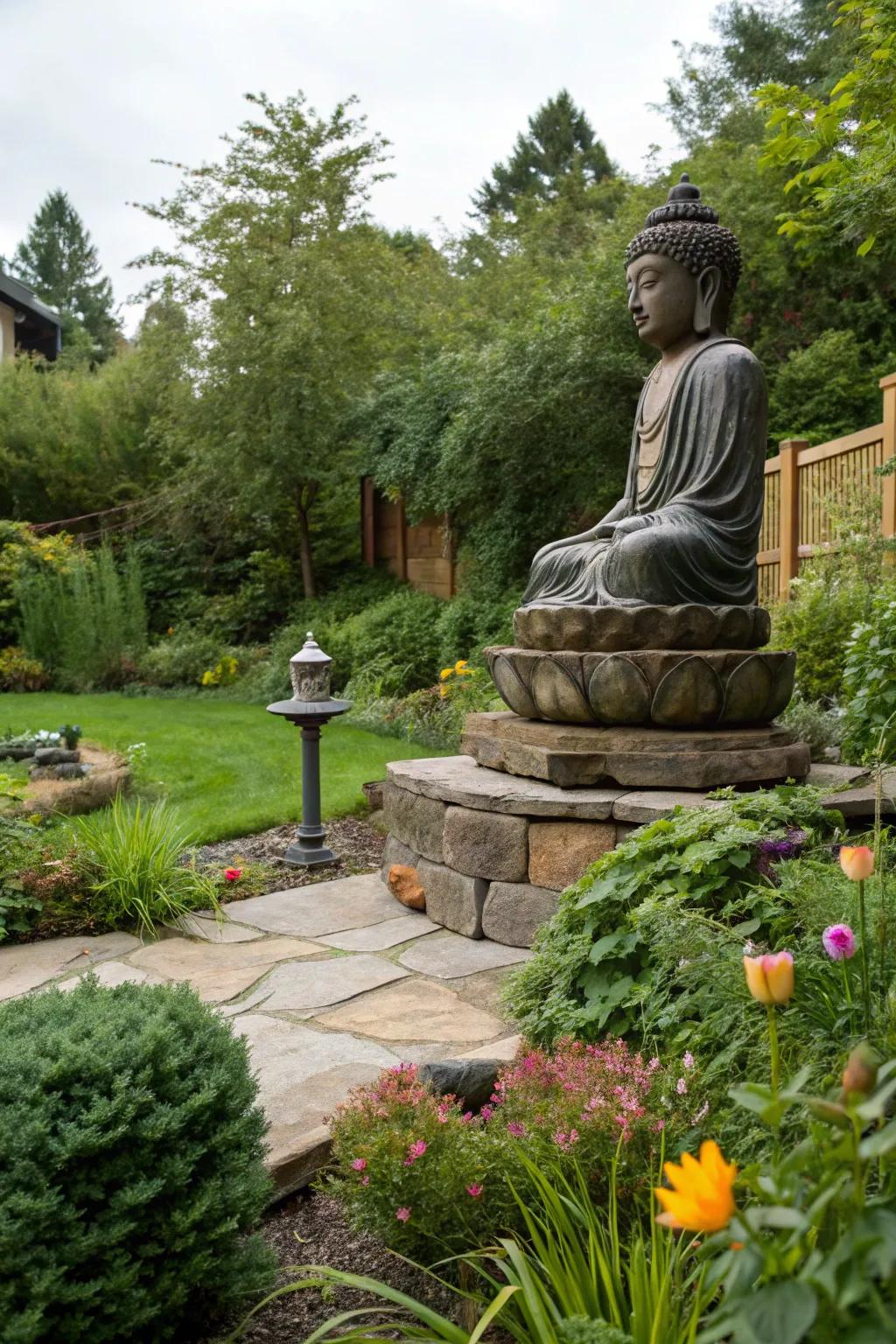 Position a Buddha figure as the key feature of your garden to instantly create a sense of calm.