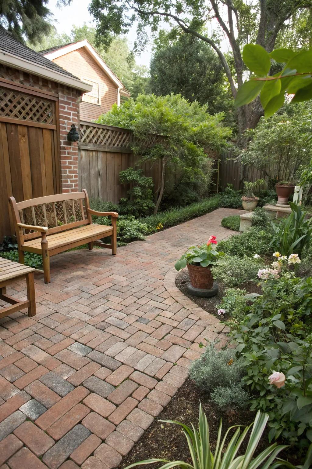 Ageless brick flooring infuses warmth and allure into your patio.