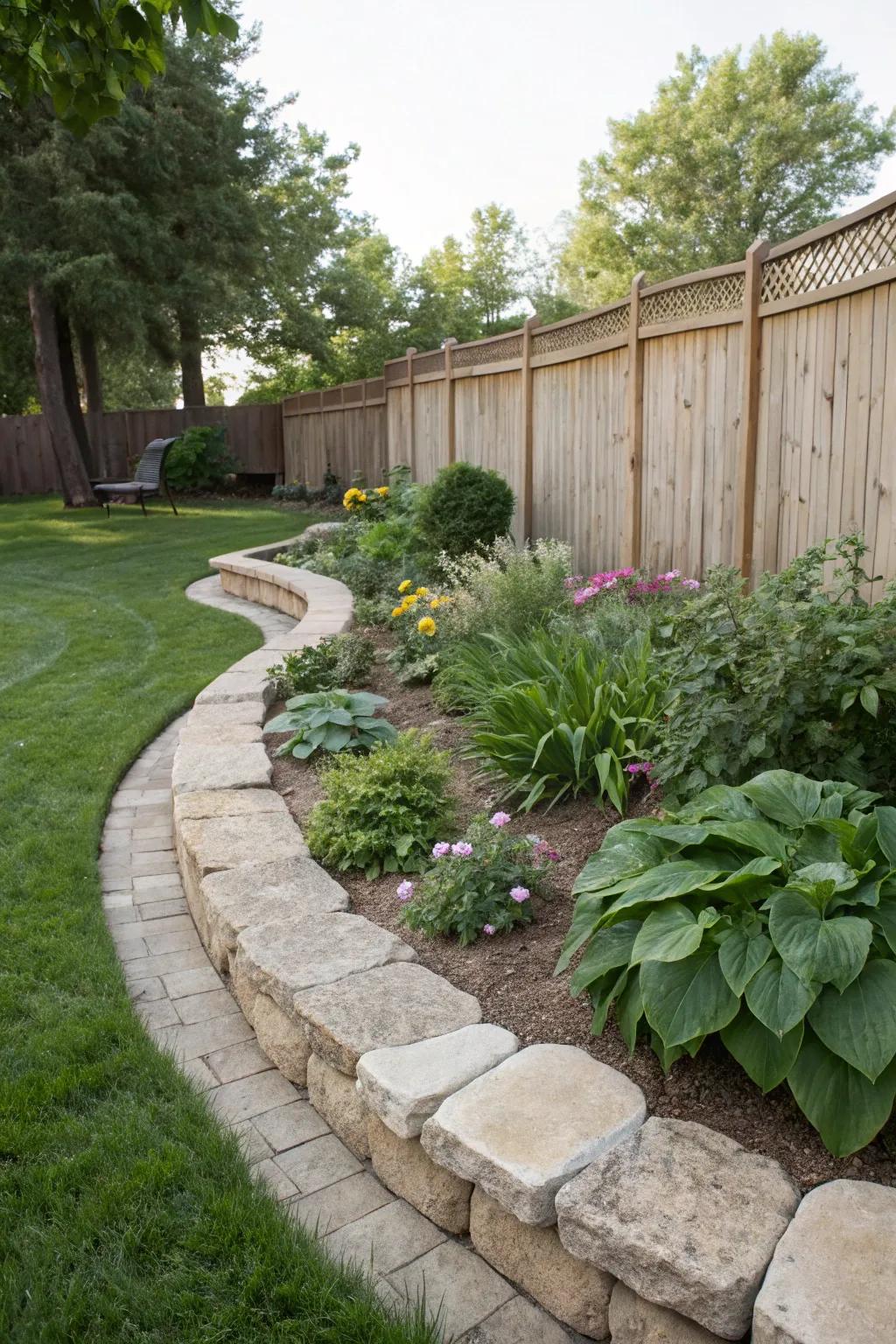 Undulating stone borders that affectionately cradle your garden.