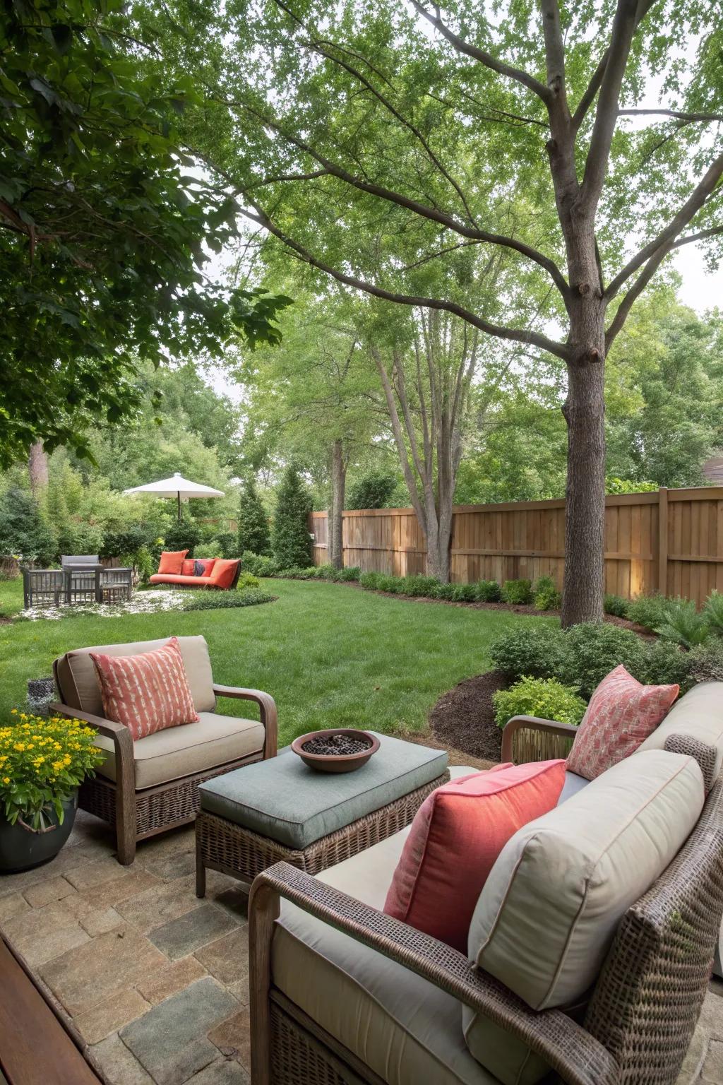 A welcoming seating space transforms any backyard into an inviting haven.