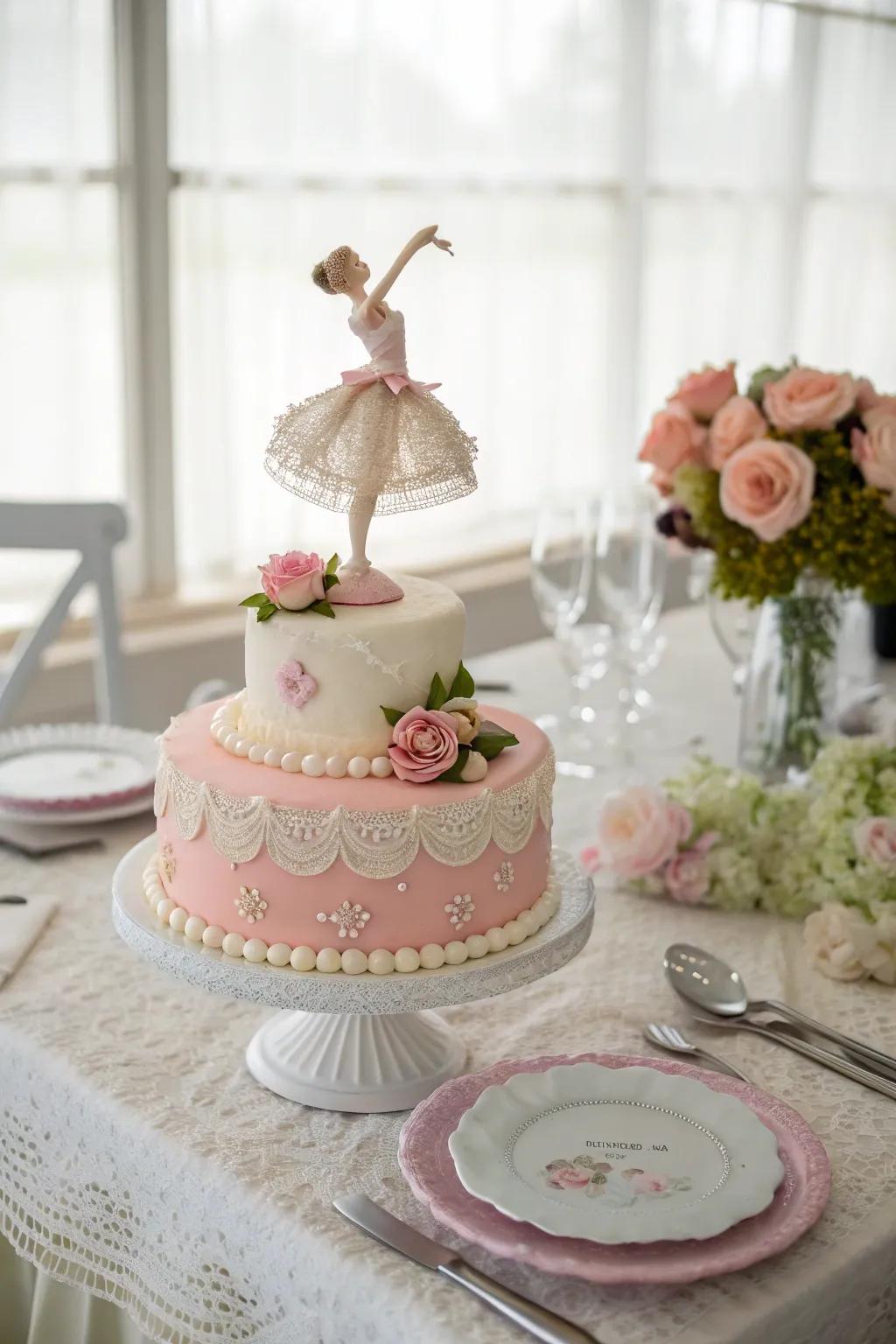 A cake showcasing a refined ballerina figurine, ideal for enthusiasts of dance.