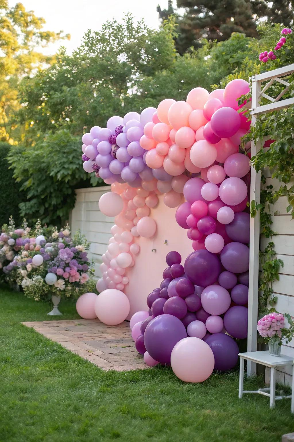 An enchanting gradient ombre balloon wall that revitalizes any setting.