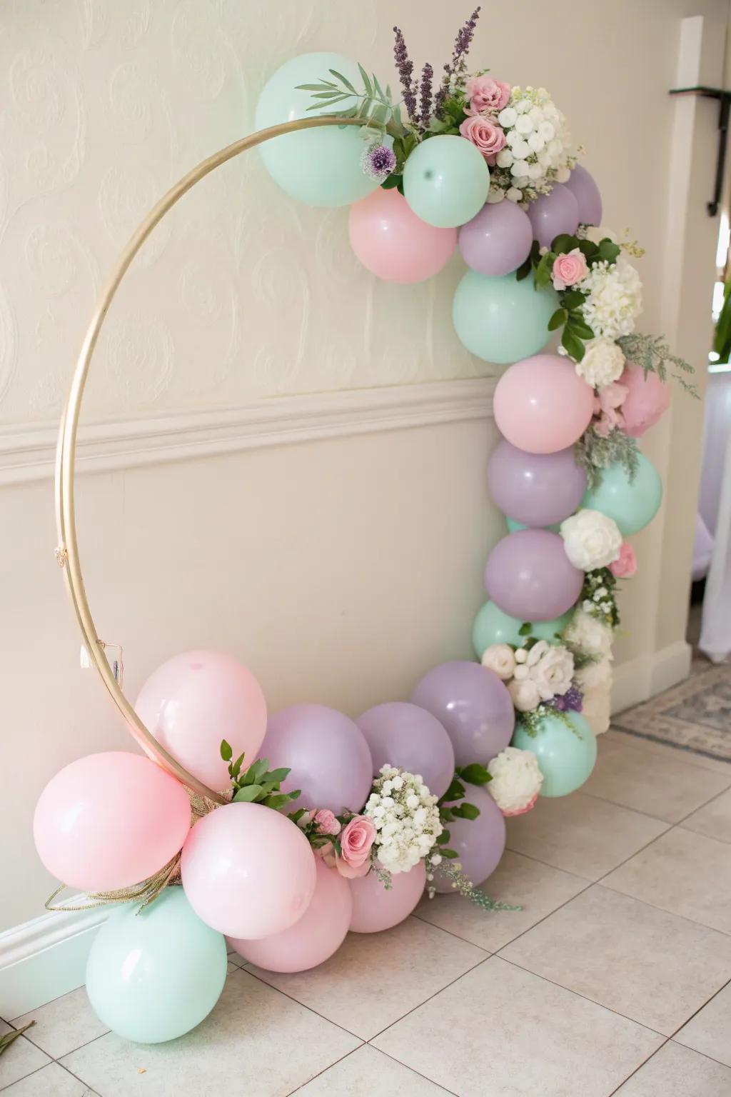A pastel balloon hoop brings a delicate nuance to any decoration.