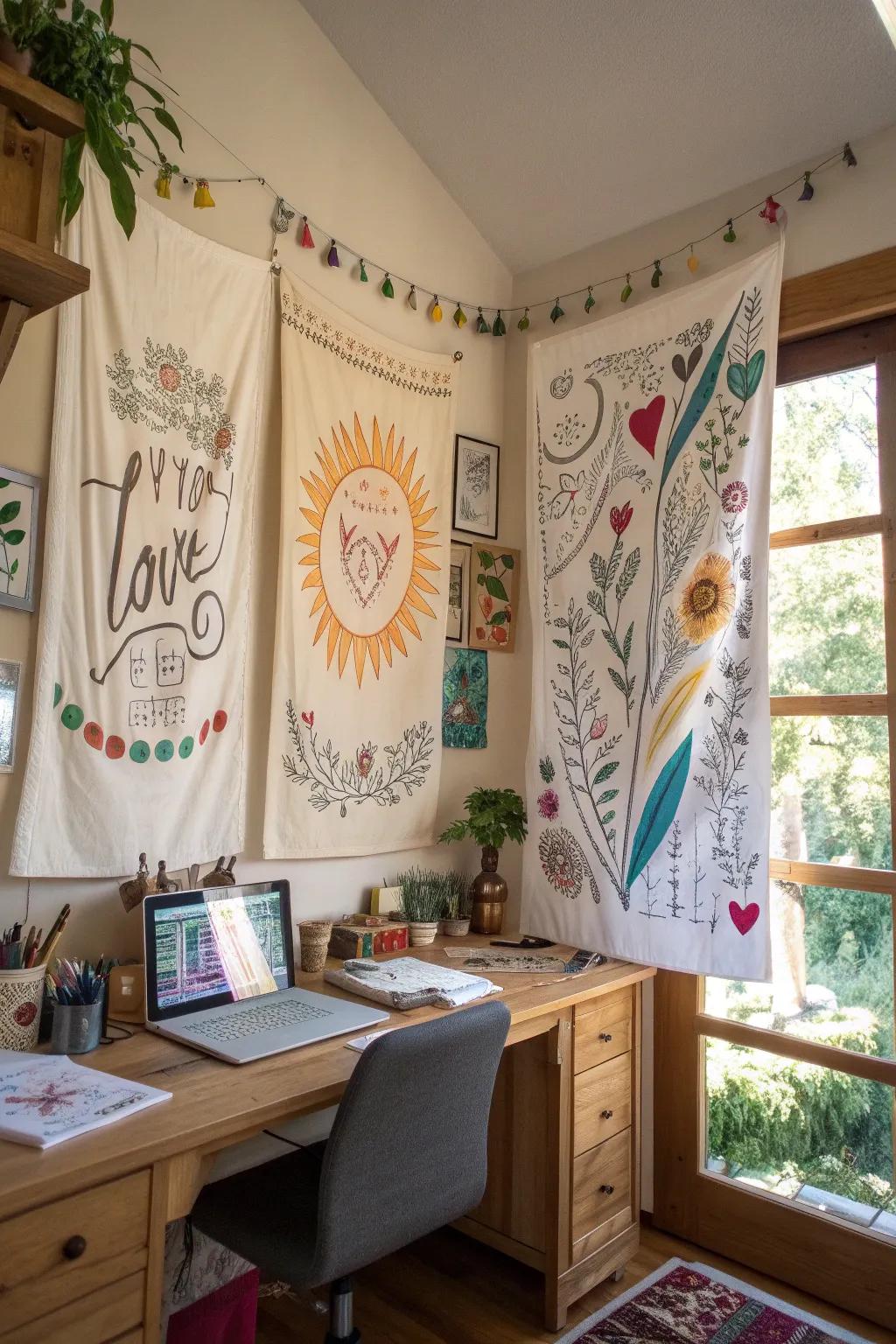 Hand-painted banners introduce a personal element to your decor.