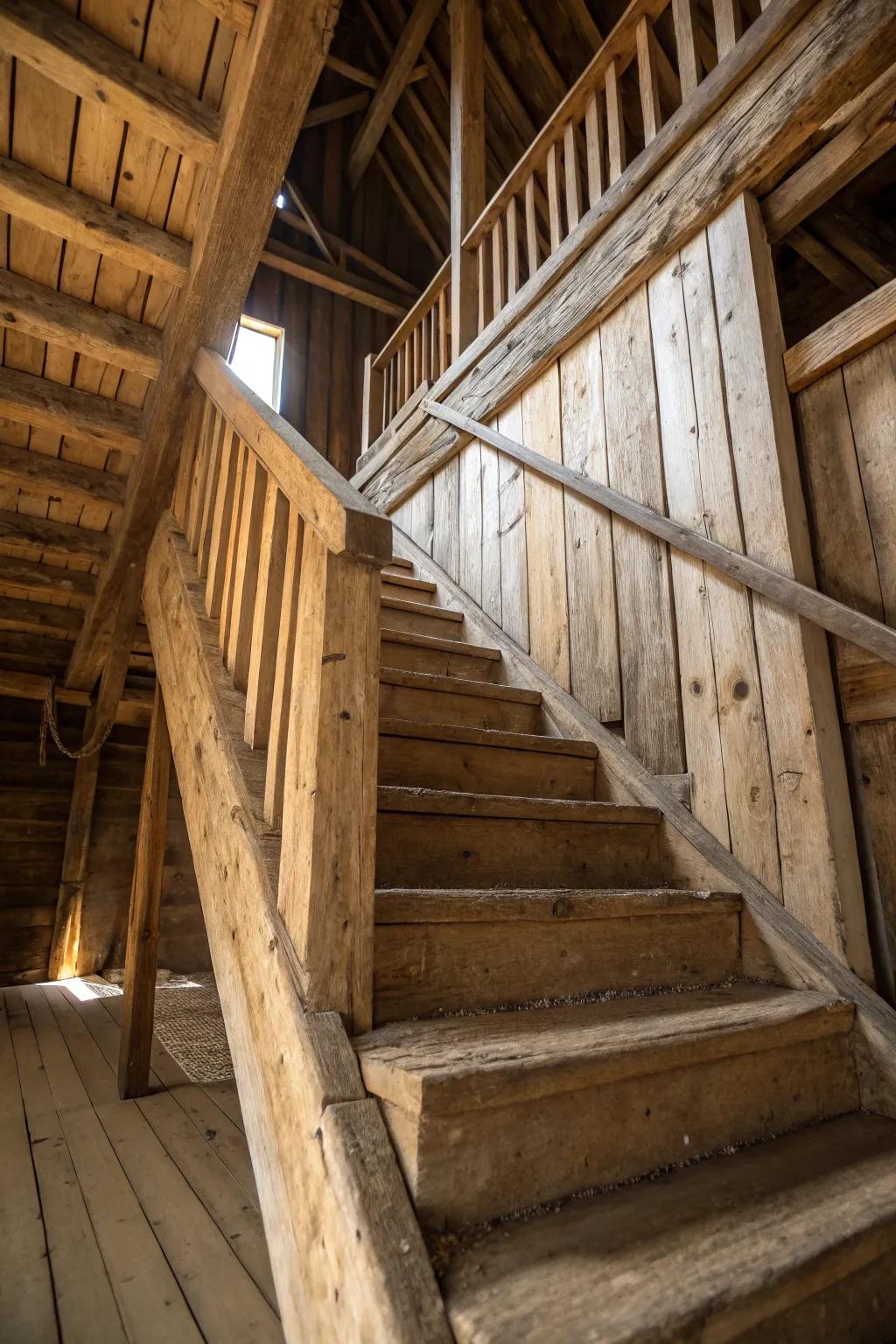 Timeless timber steps crafted from reclaimed timber exude warmth and authenticity.