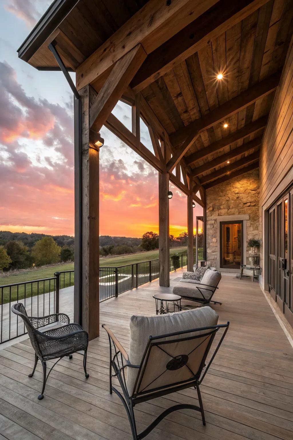 Unite country timber with modern metalwork for a distinctive veranda style.
