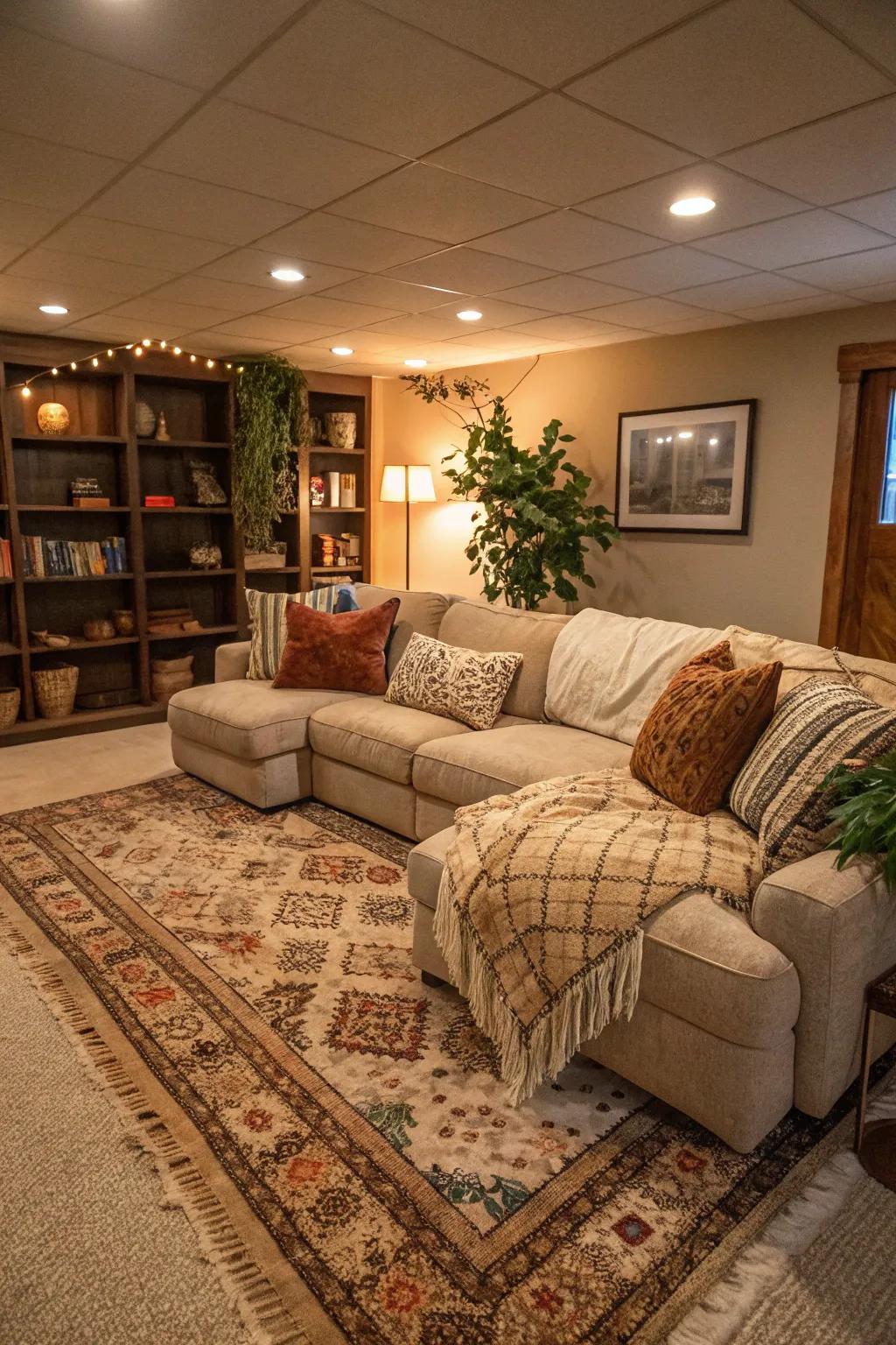 An inviting basement living area, perfect for family time.