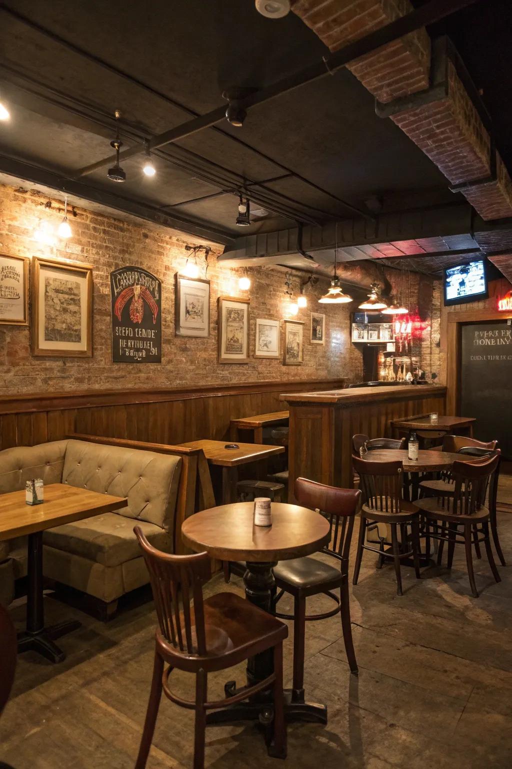 An intimate corner bar maximizes the utility of confined areas.