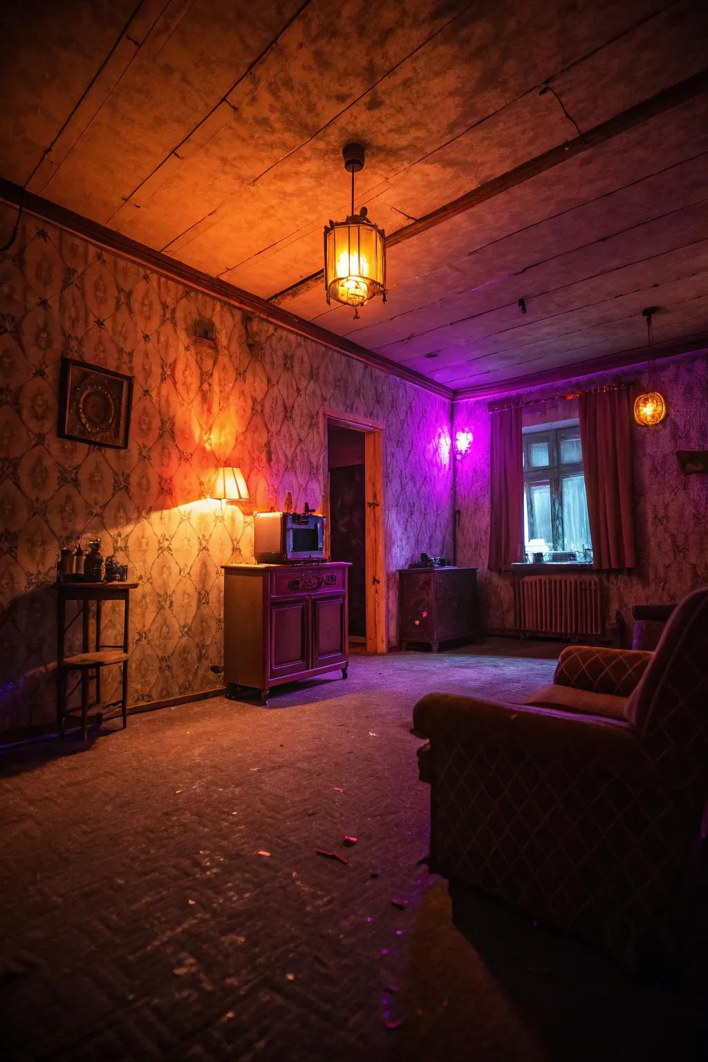 Construct a chilling atmosphere using carefully positioned colored lights.