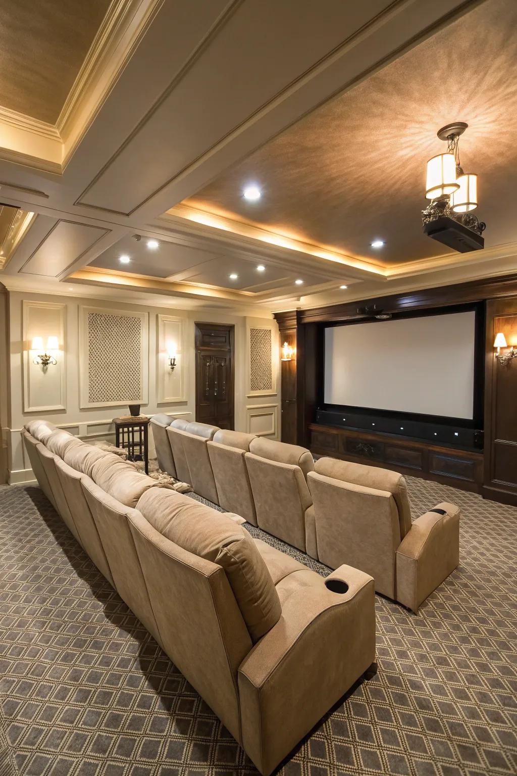 Lavish reclining seats provide an opulent and authentic theater atmosphere at home.