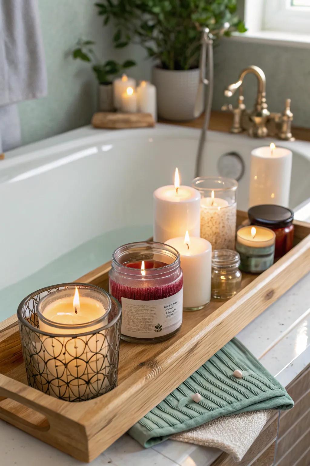 Illuminate your bath time with the soft glow of candlelight.