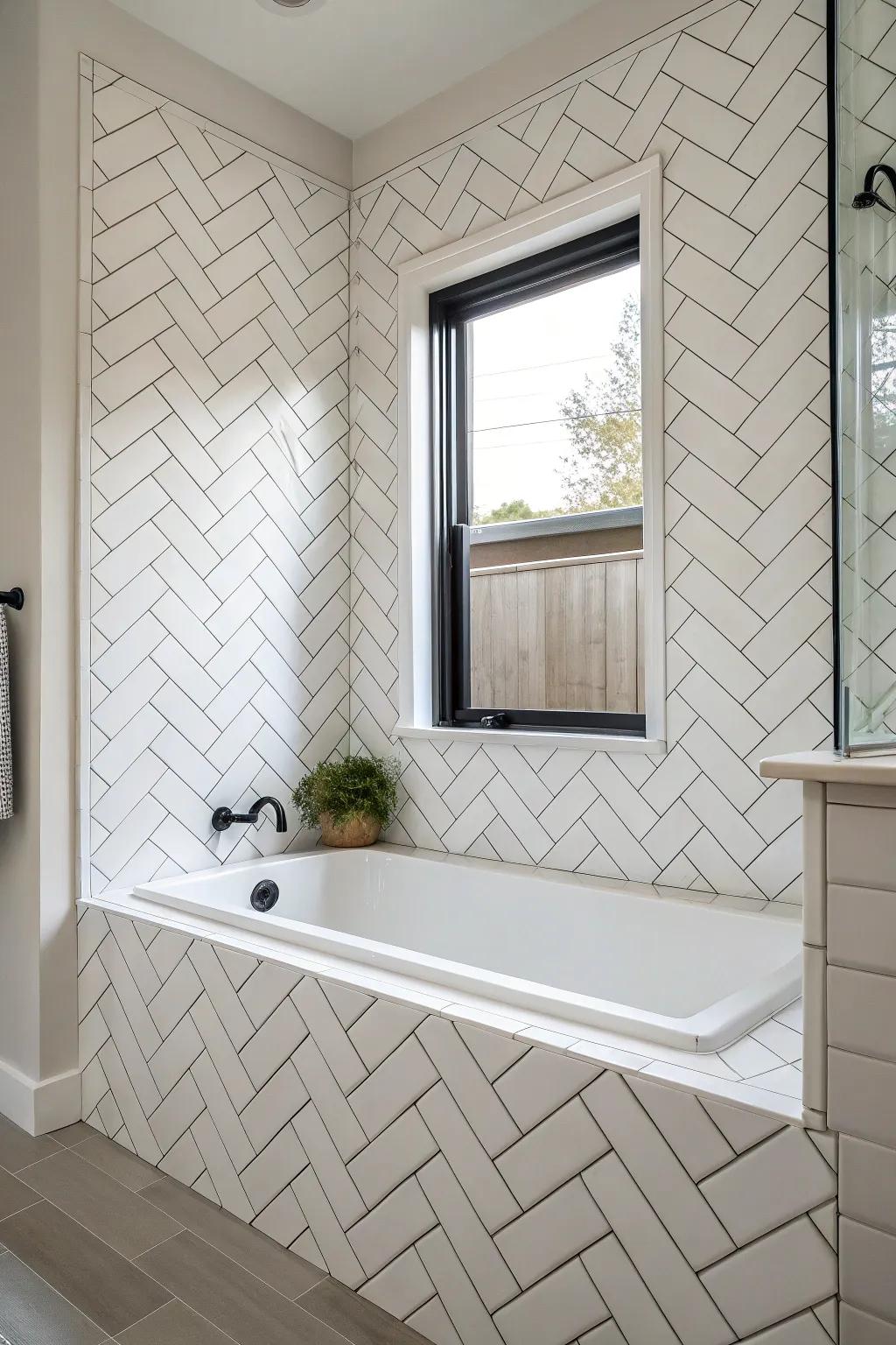 Use a zigzag arrangement to give conventional brick tiles a modern makeover.