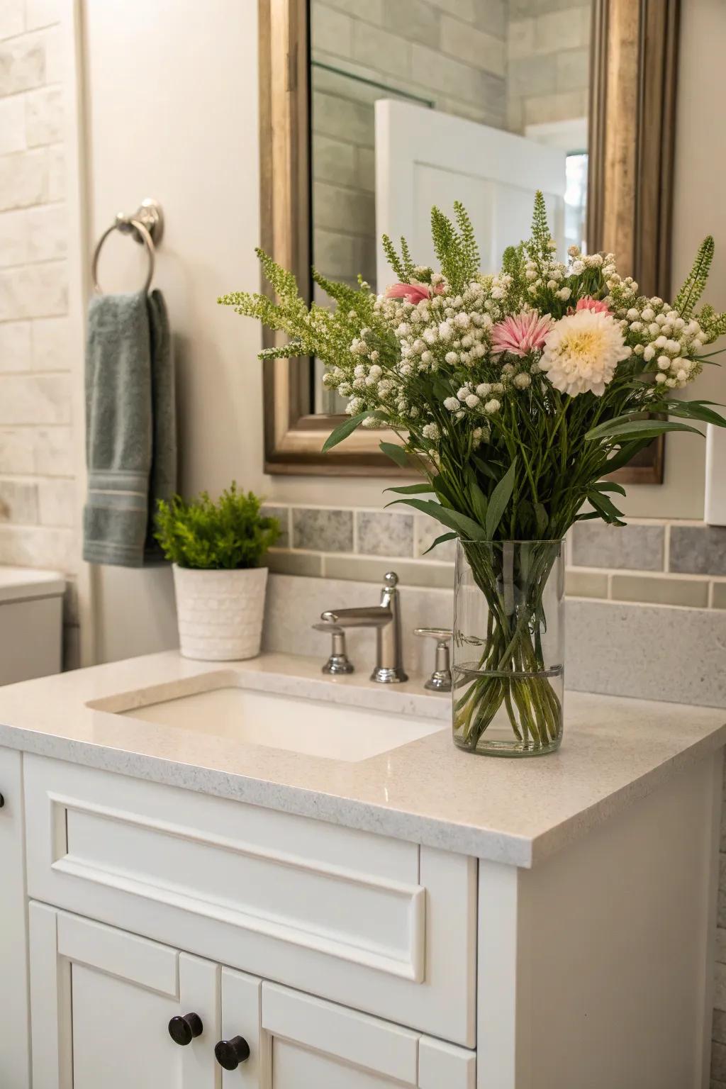 Green elements offer a refreshing vibe to any bathroom vanity setup.