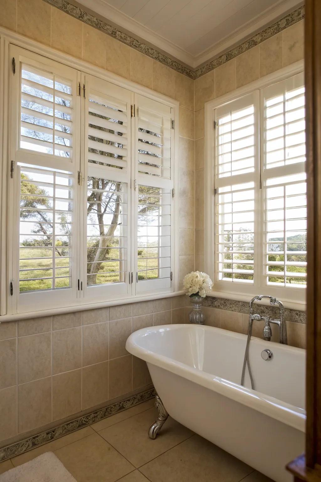 Timeless charm: Window panels bring classic beauty to your bathroom.