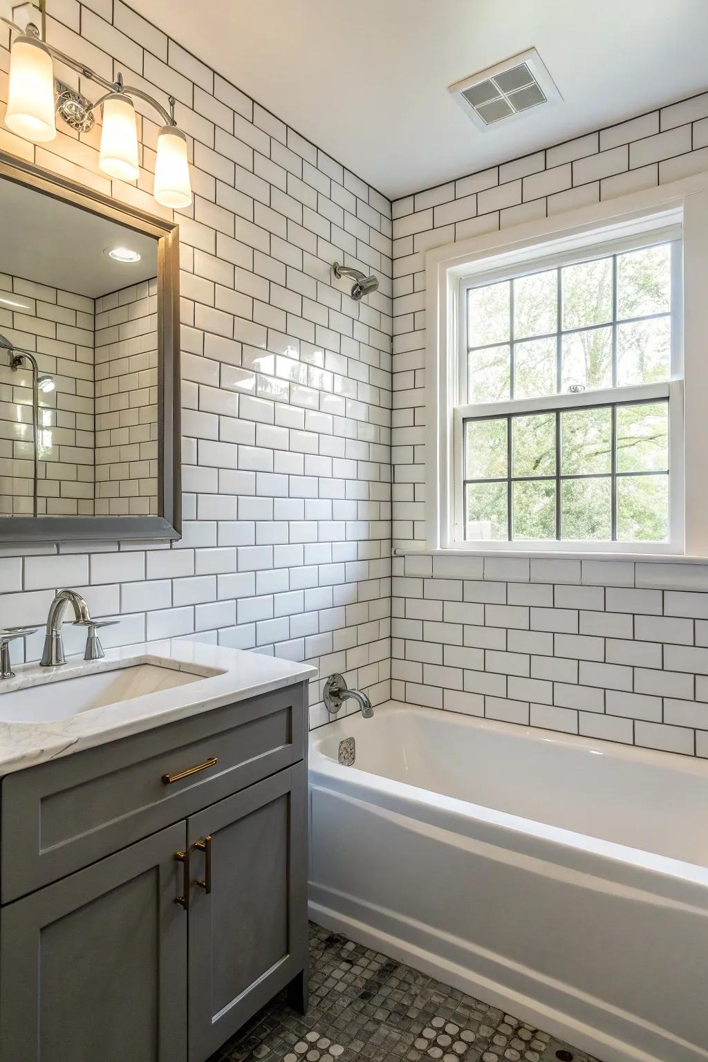 Classic rectangle tiles offer a timeless elegance perfect for any bathtub setting.