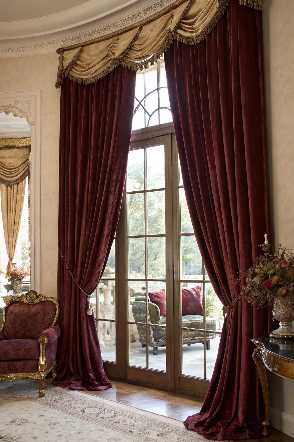 Elegant drapes bring a touch of sophistication to any bay window.