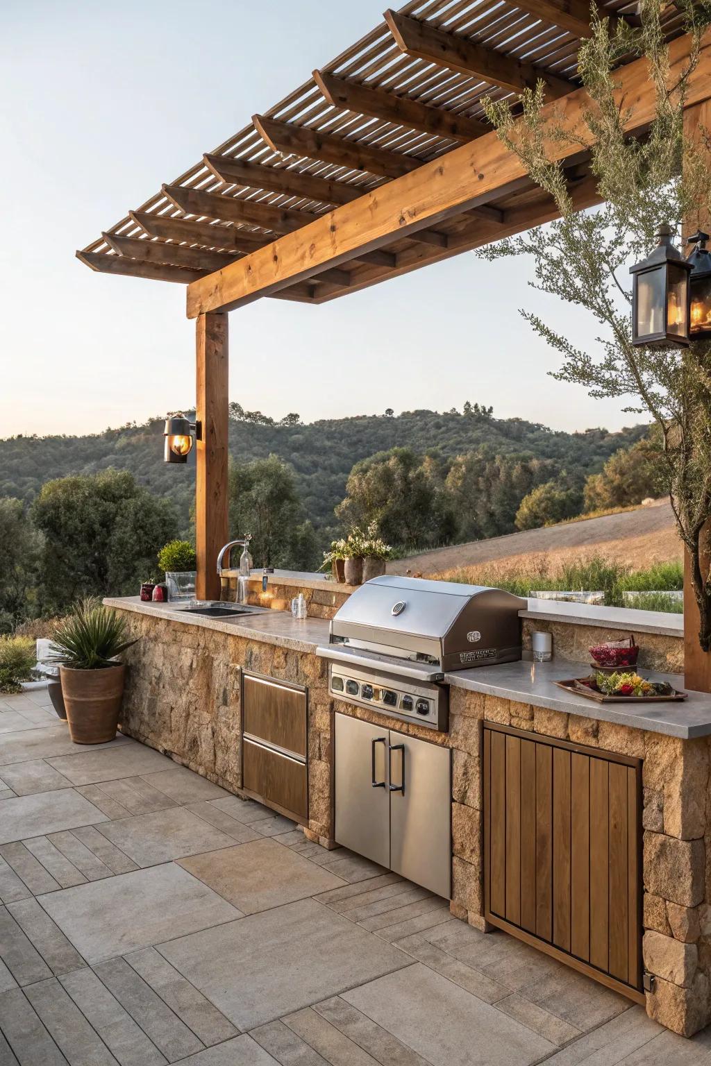 Achieve a smooth cooking experience using an integrated outdoor cooking station.