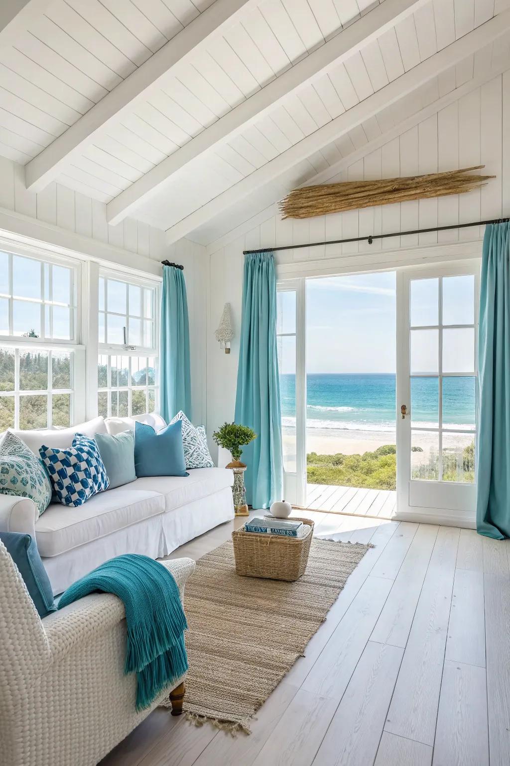 A bright living space mirroring the beach's calm.
