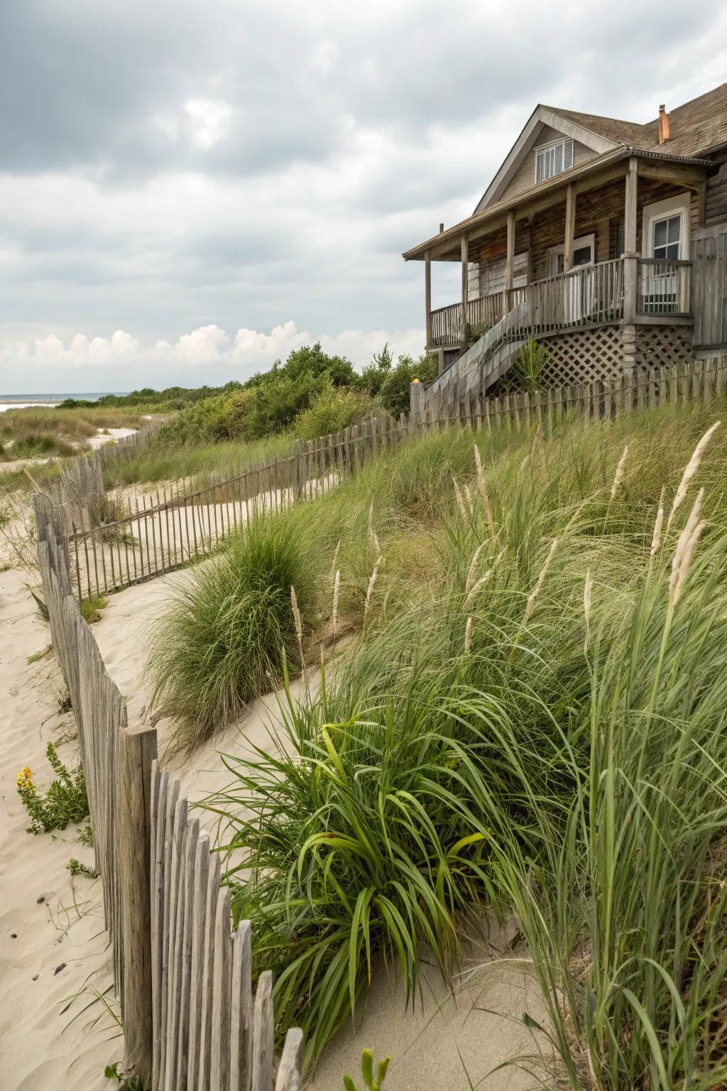 Native shoreline flora elegantly thriving in a shoreside home's garden.