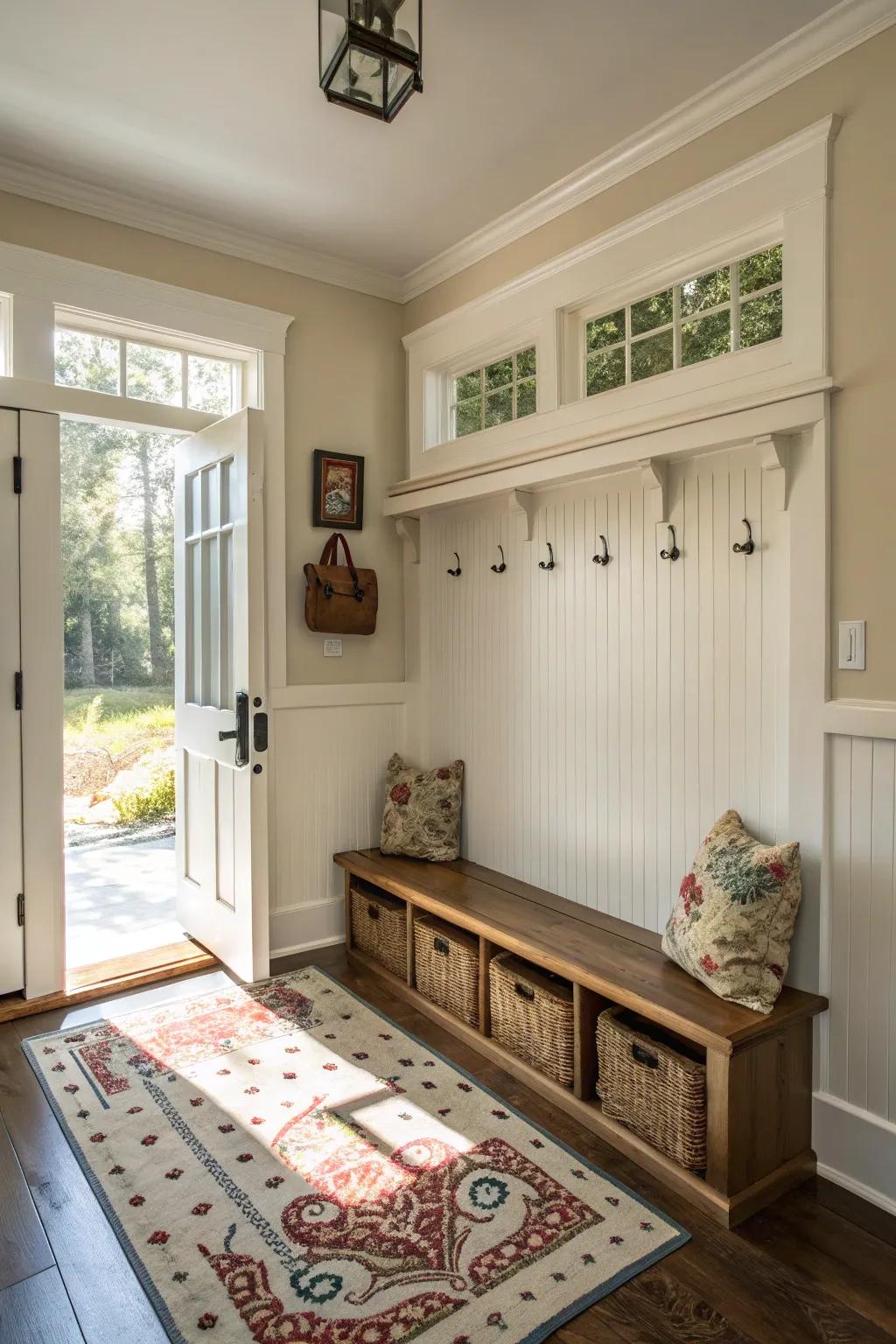 Paneled walls give entryways a warm, inviting charm.