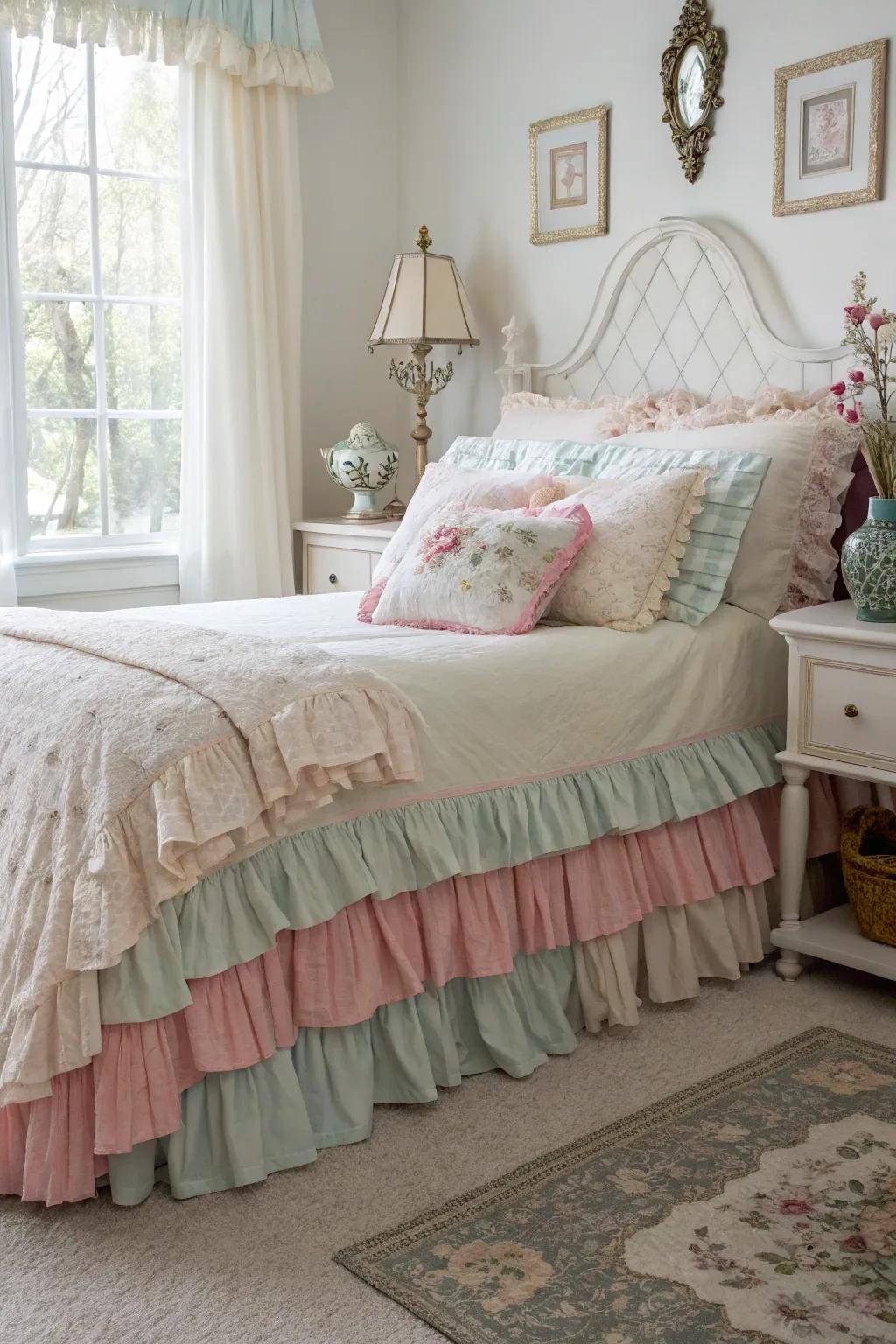 The frilled bed wrap infuses a heartfelt and welcoming element to the space.