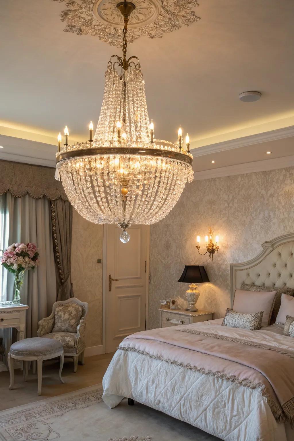 Timeless grace with a classic crystal overhead light.