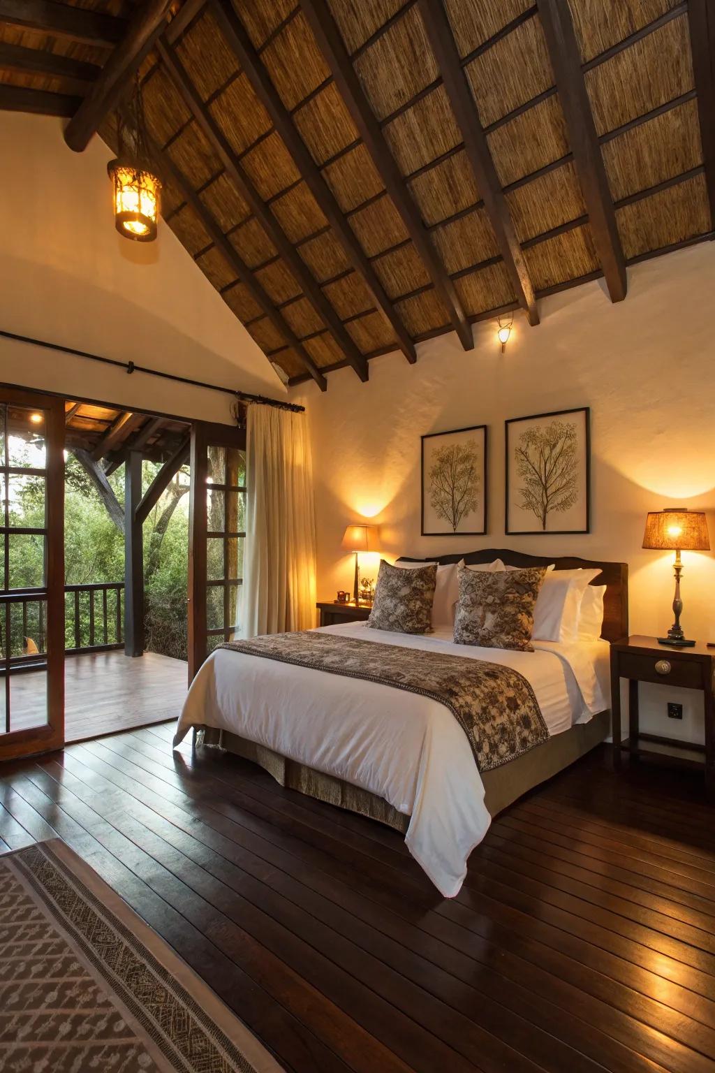 Classic hardwood flooring enriches your bedroom with warmth and sophistication.