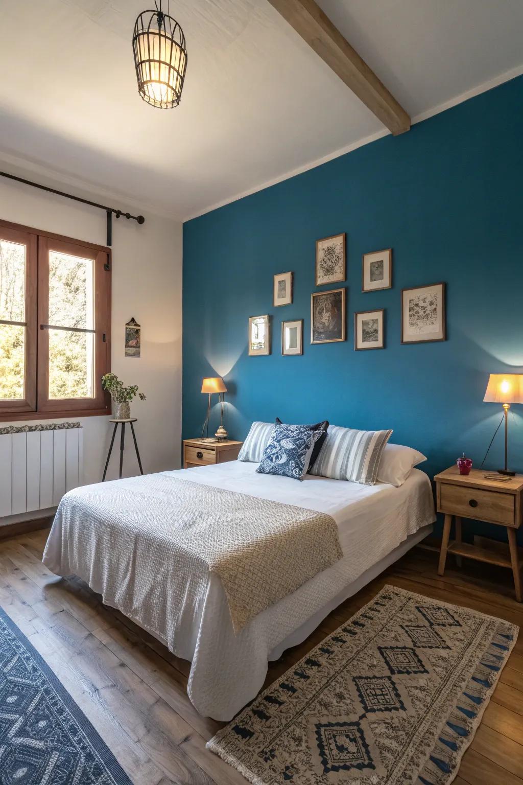 Create an impact with a daring statement wall in your bedroom.