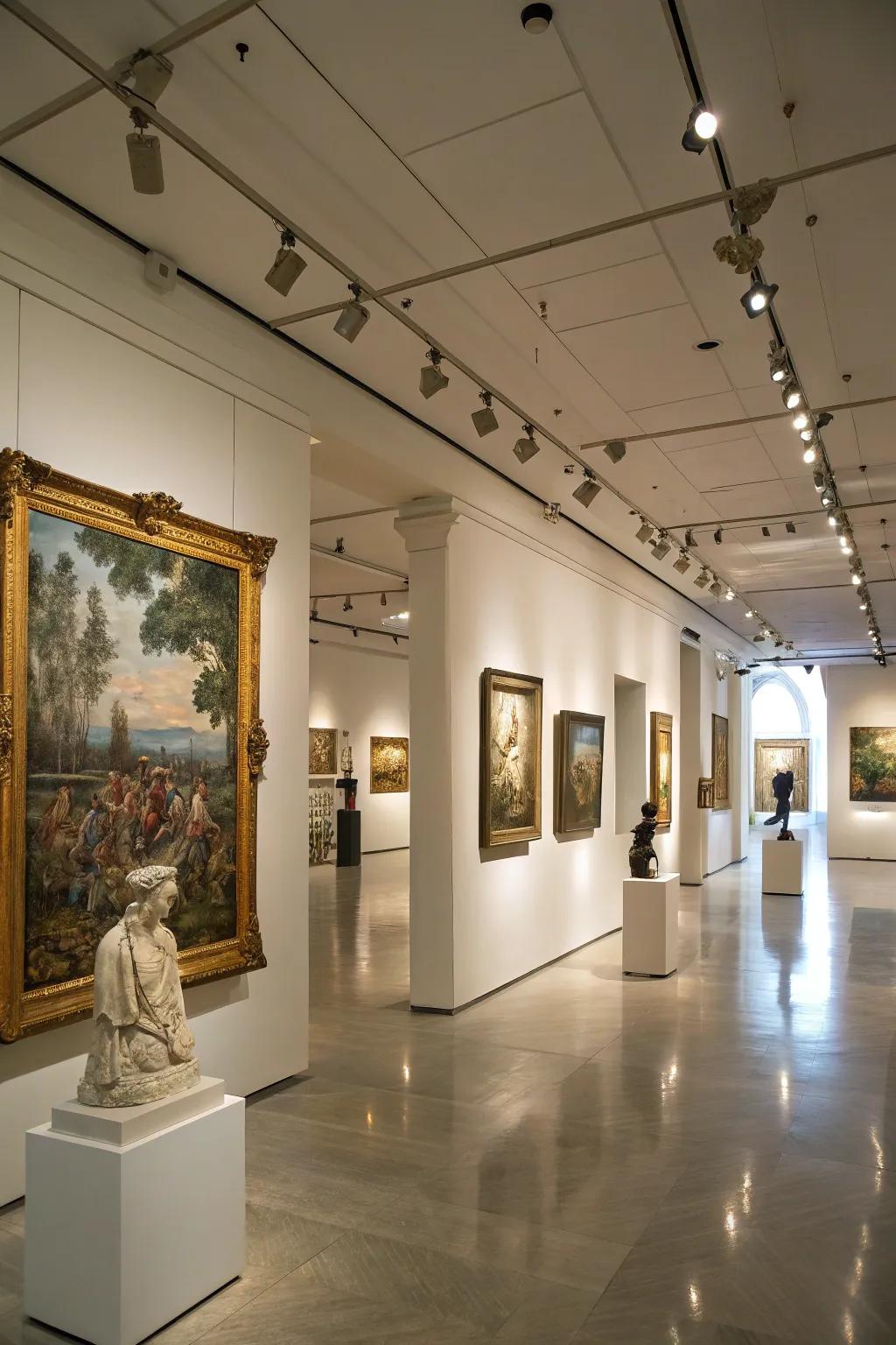 Rail lighting providing a chic and focused art display