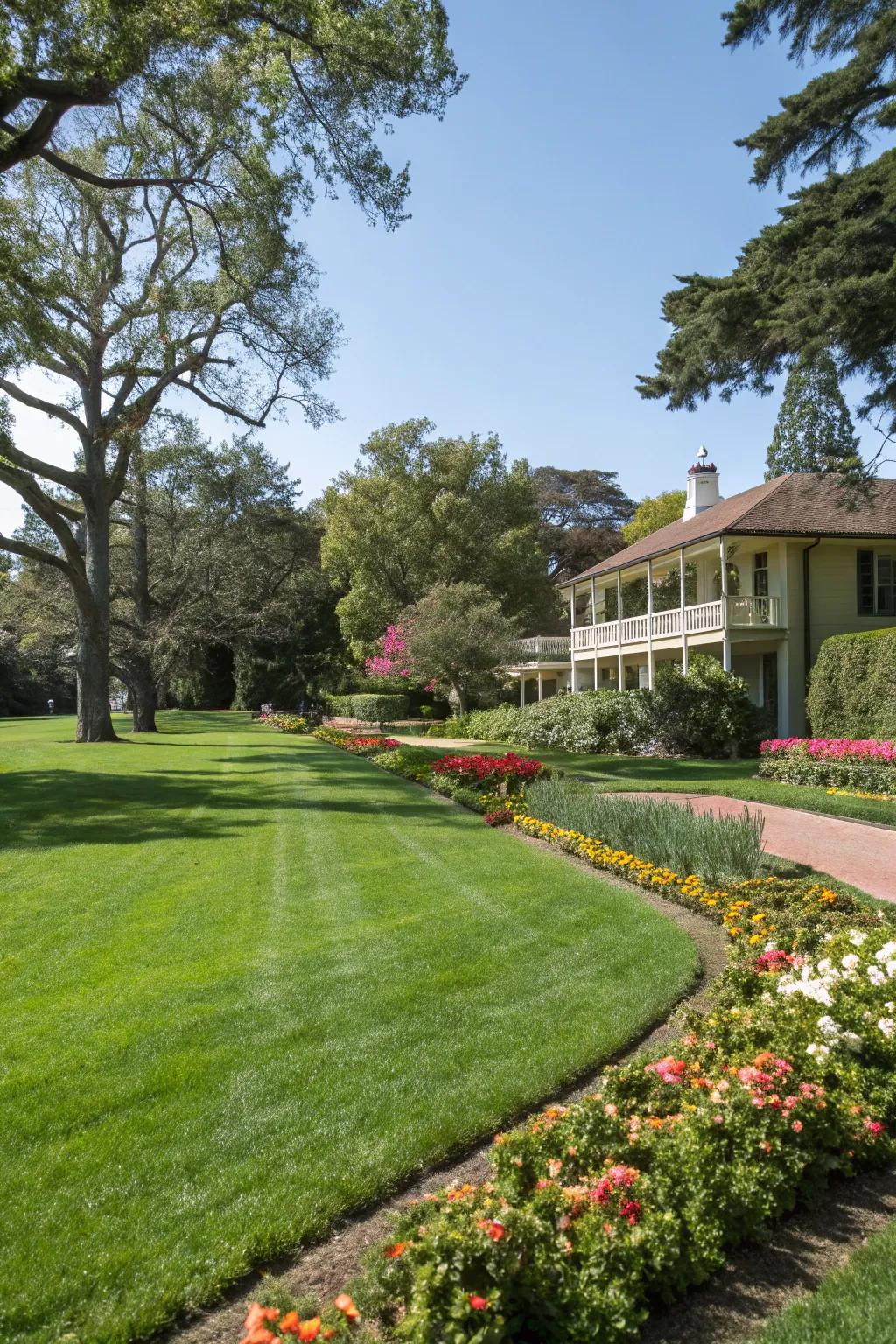 A verdant lawn offers the perfect base for your front yard.