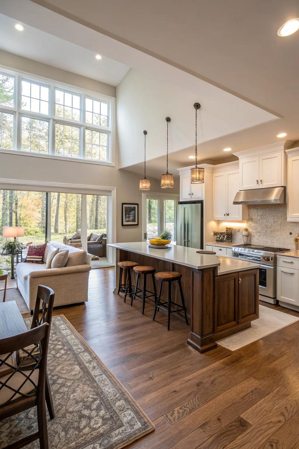 An open-concept kitchen that effortlessly merges with the living space.